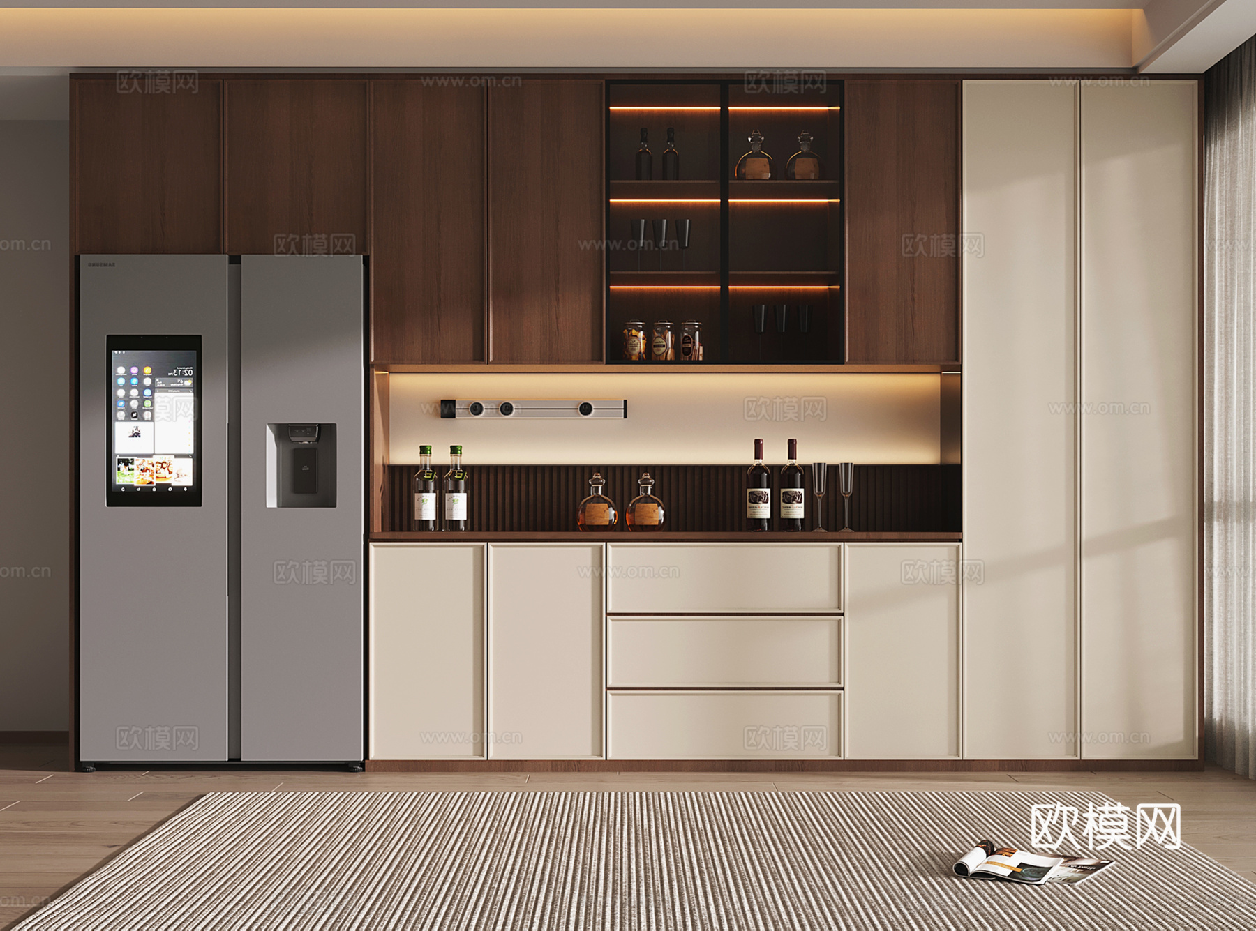 中古风酒柜 餐边柜 半开放柜su模型