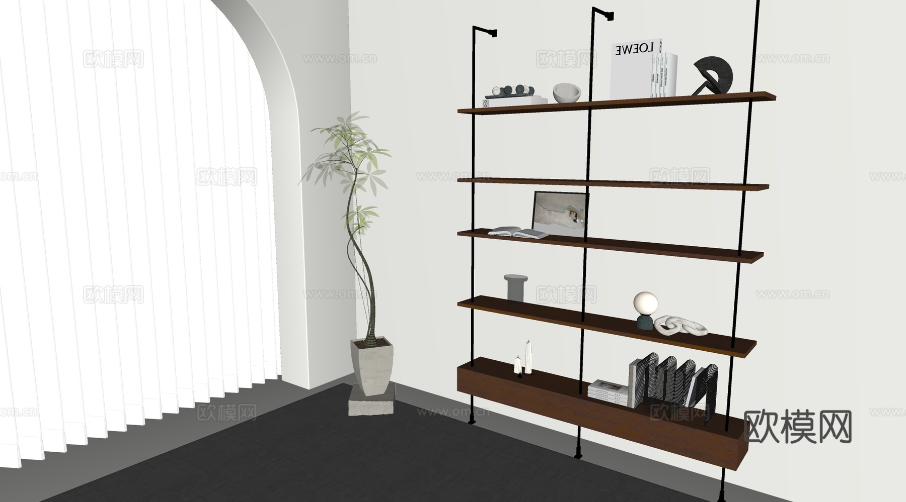 现代轻奢置物架 及简书架 置物架 金属书架 摆件饰品su模型