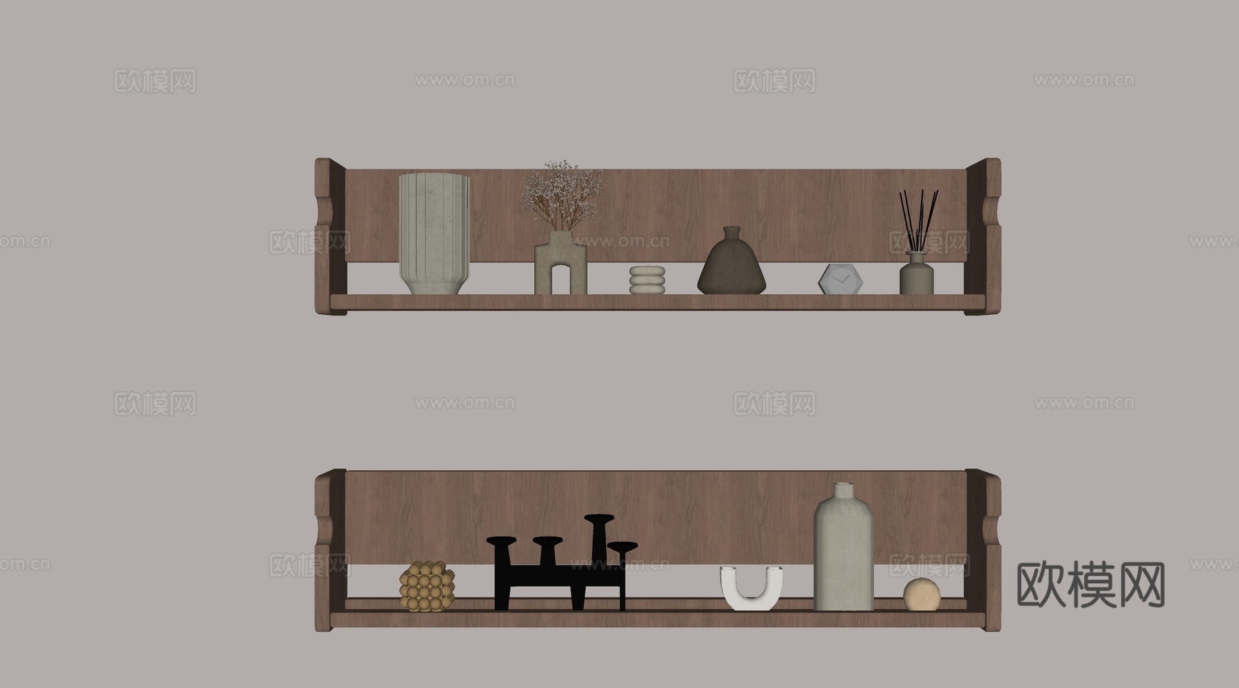中古置物架 中古风置物架 侘寂风摆件组合su模型