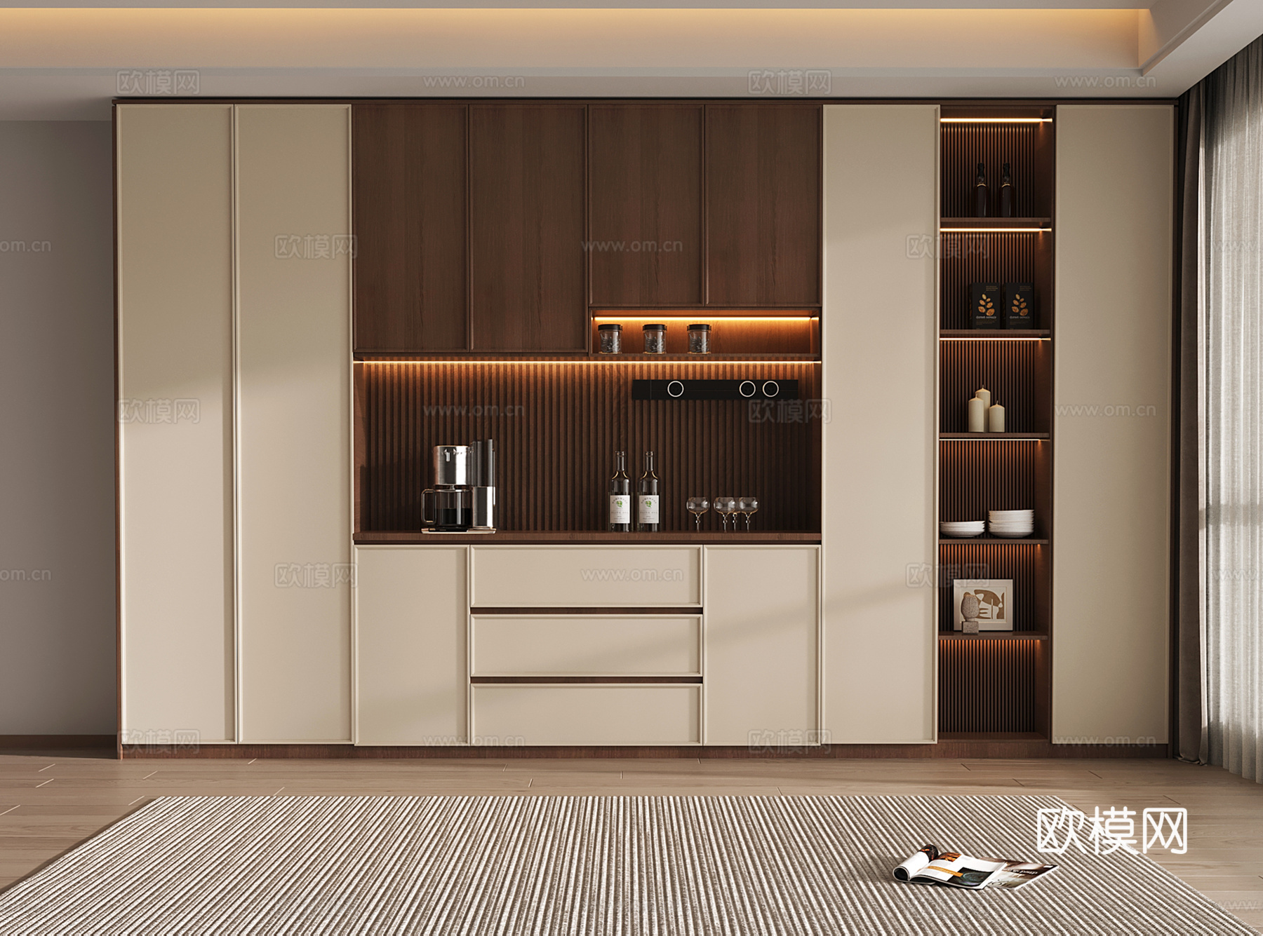 中古风酒柜 餐边柜 半开放柜su模型