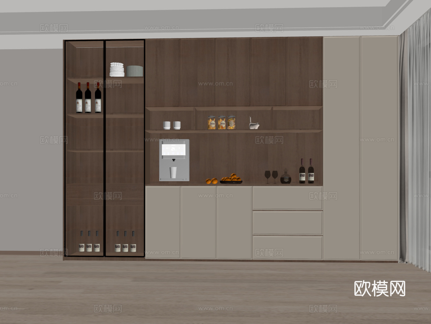 中古风酒柜 餐边柜 半开放柜su模型