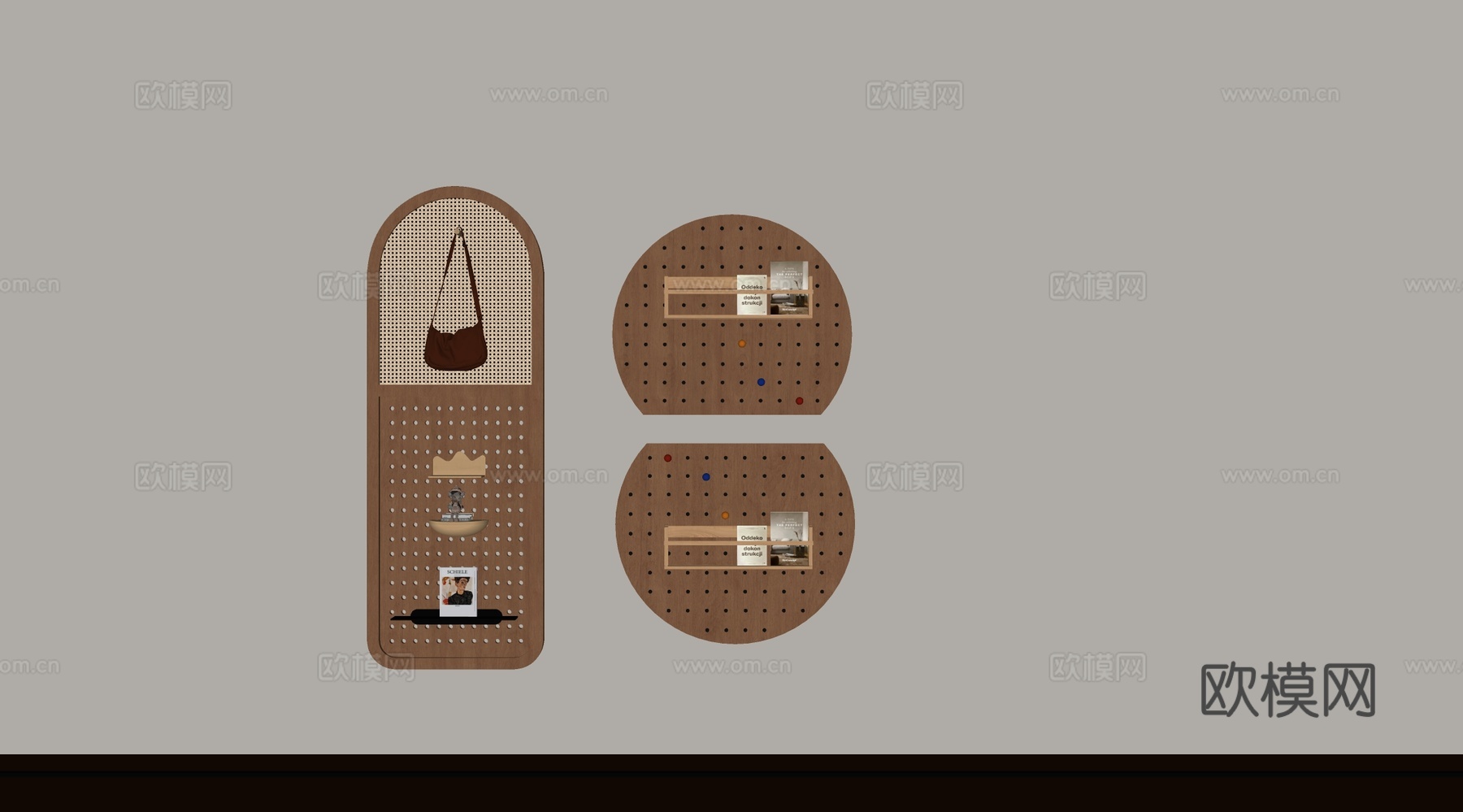 中古置物架 中古风挂衣板 洞洞板 置物架 饰品摆件su模型