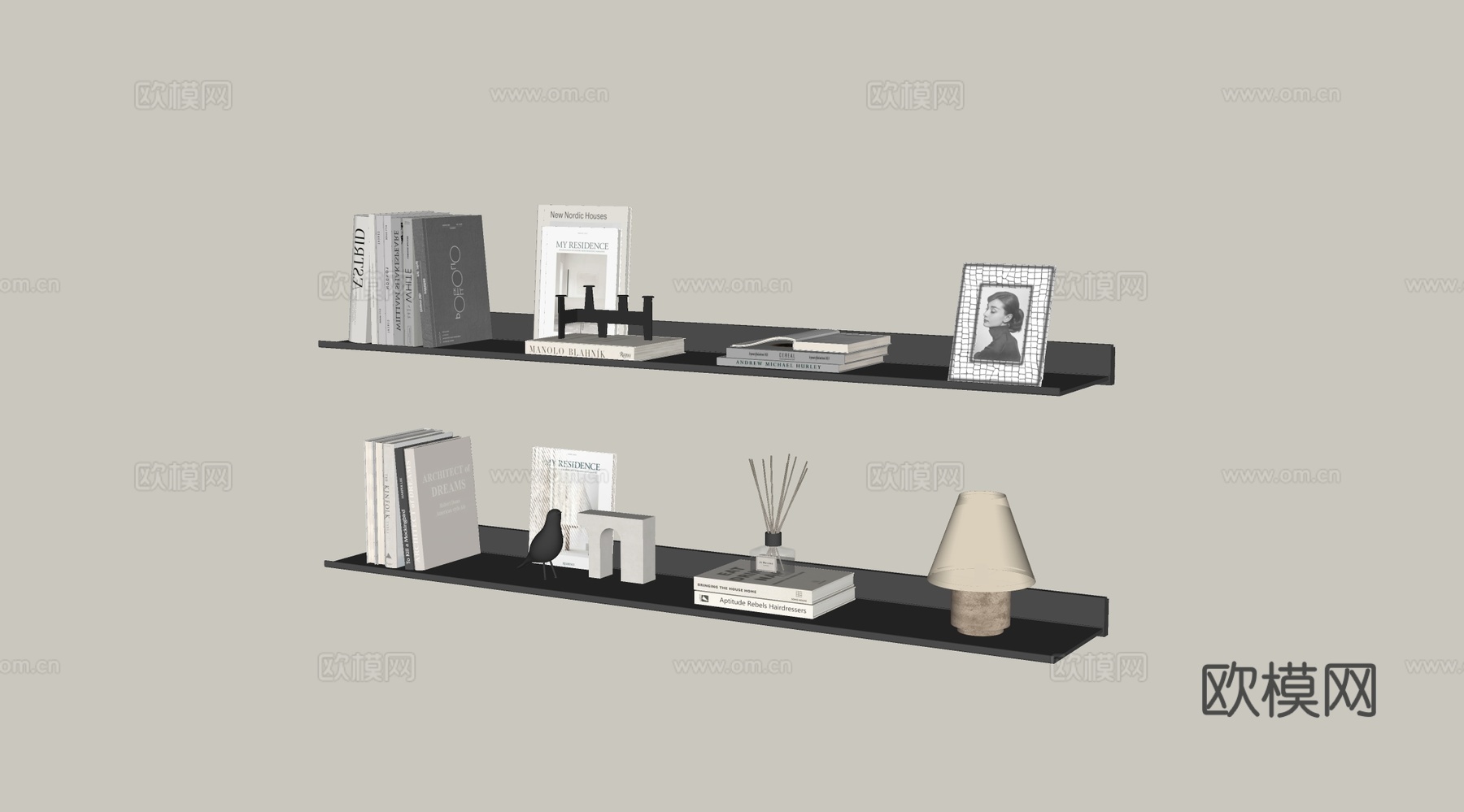 现代创意简约书架 简约金属发光层板 置物架su模型