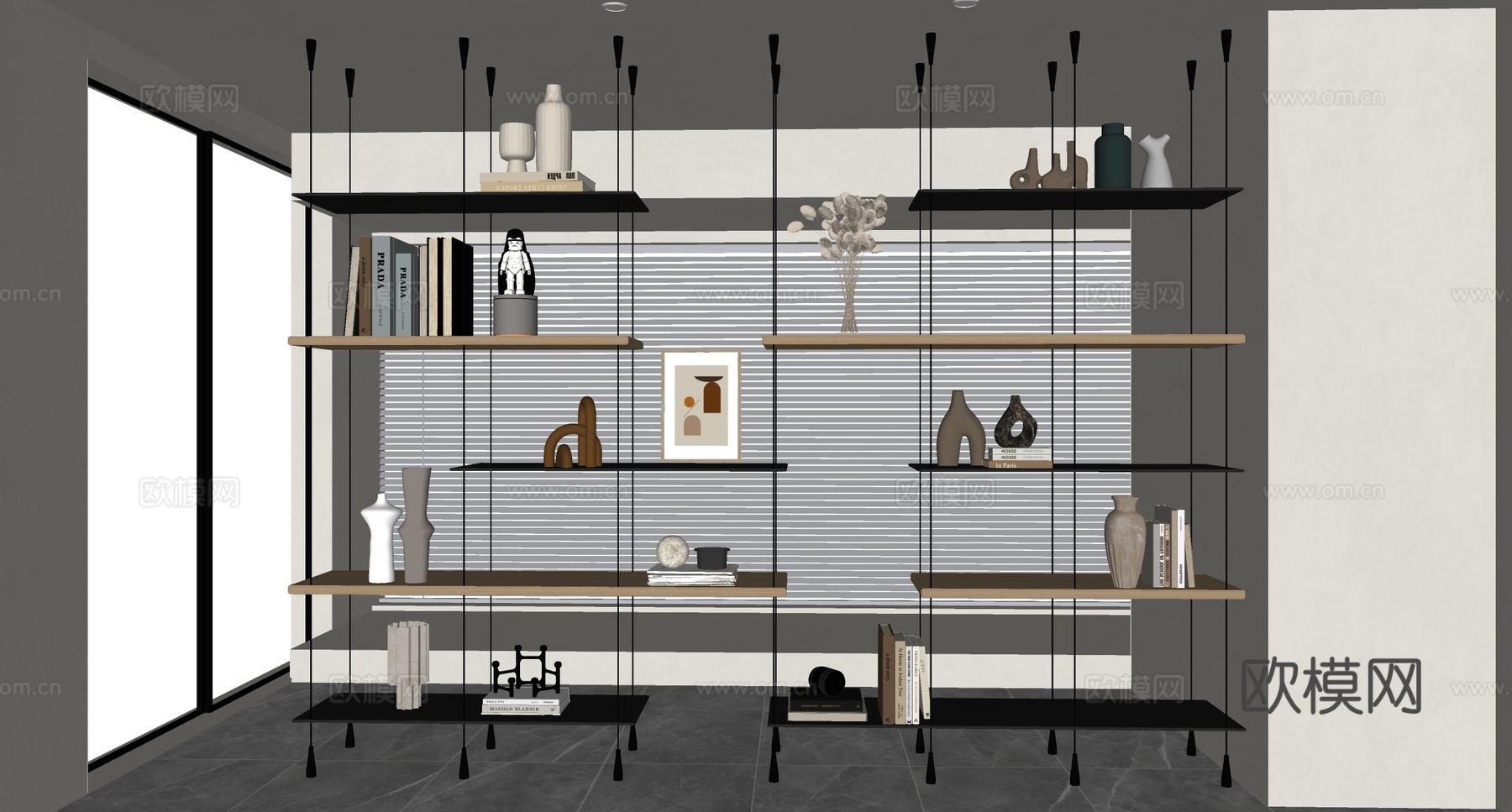 现代轻奢置物架 极简书架 置物架 金属书架 摆件饰品su模型