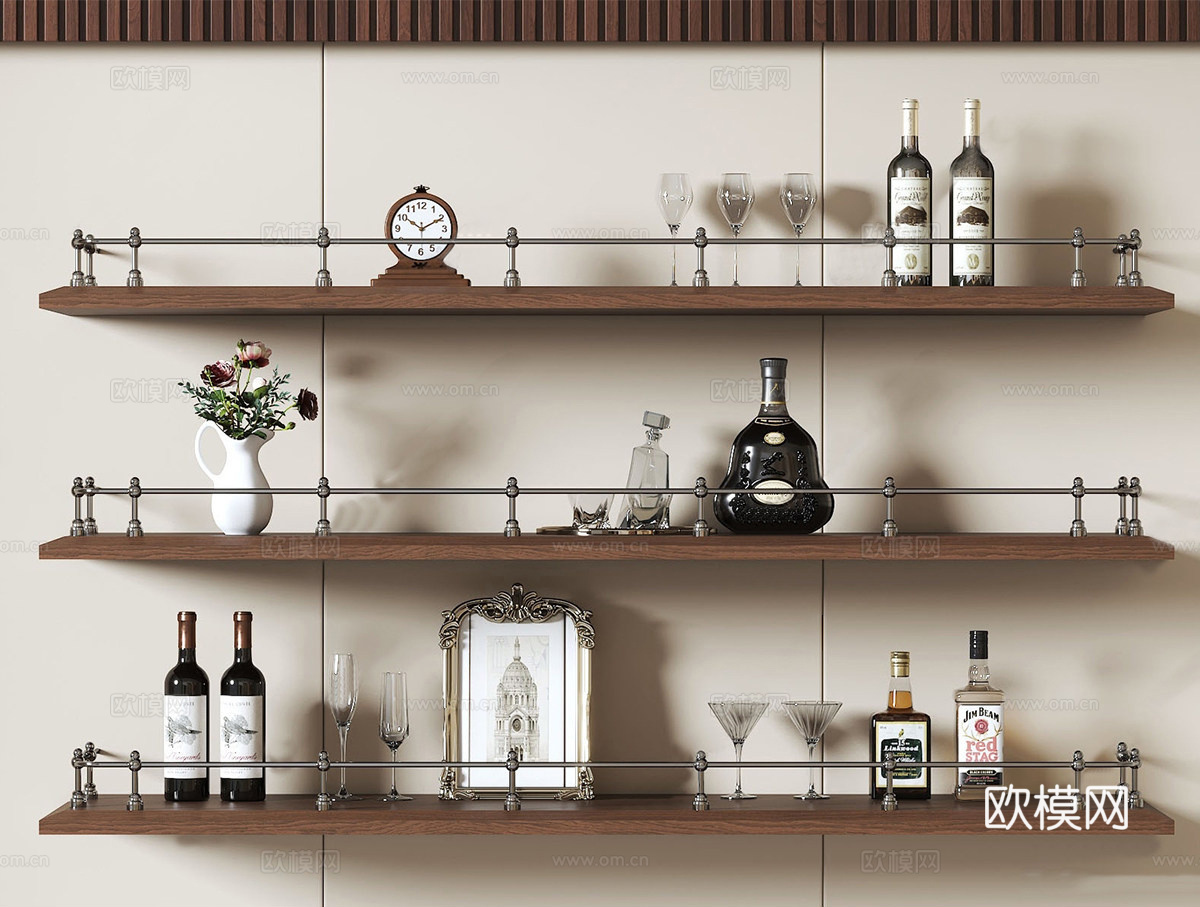 中古复古酒架 法式复古酒架 置物架 书架摆件饰品su模型