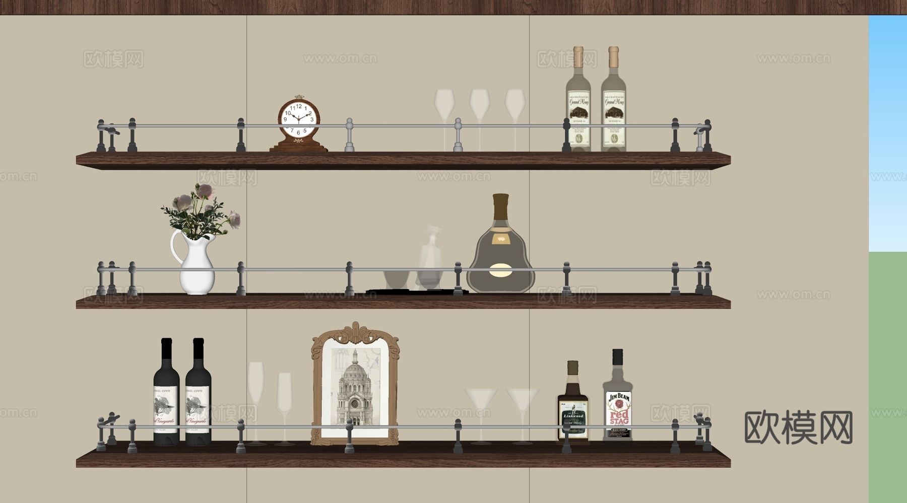 中古复古酒架 法式复古酒架 置物架 书架摆件饰品su模型