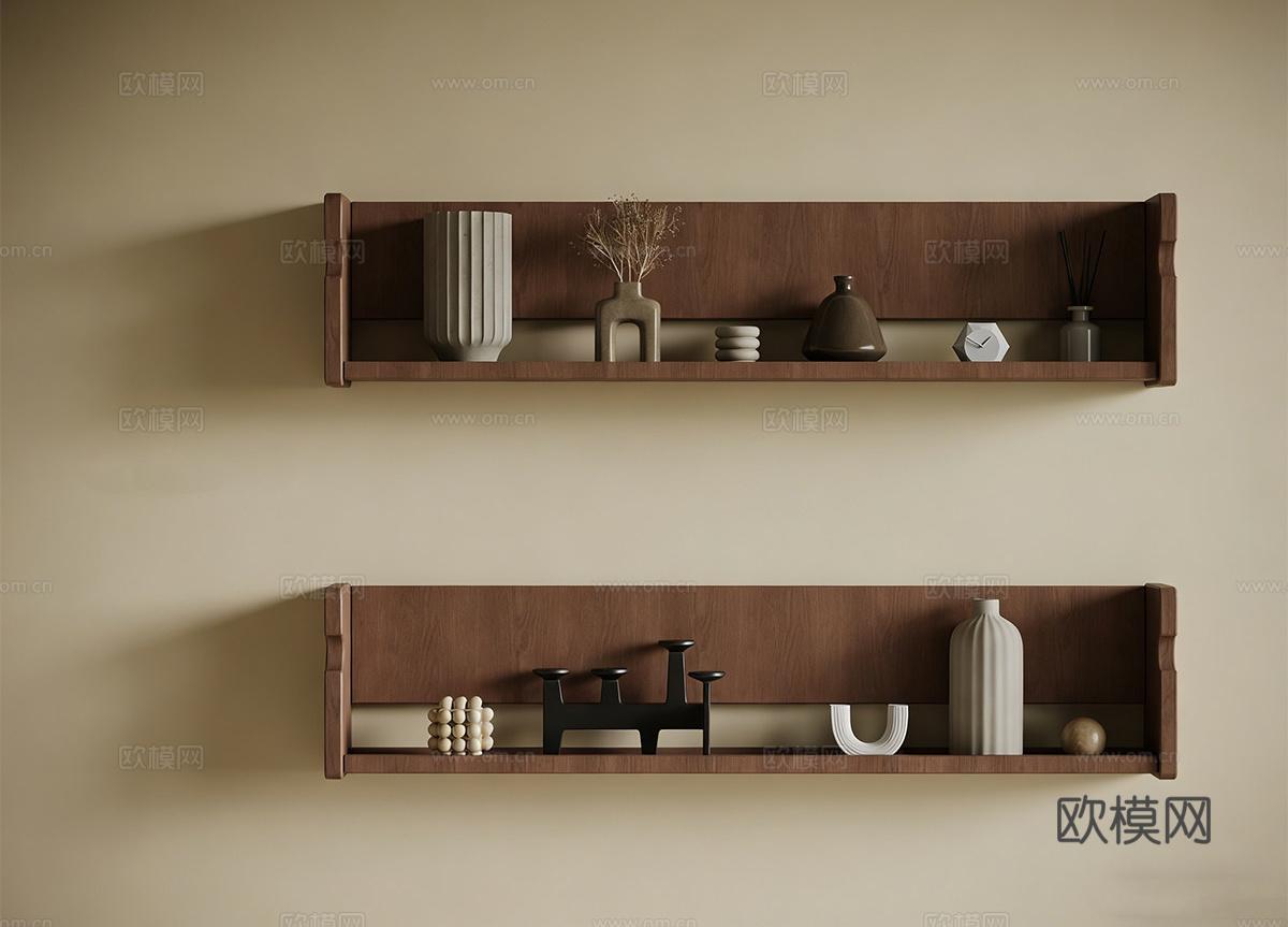 中古置物架 中古风置物架 侘寂风摆件组合su模型