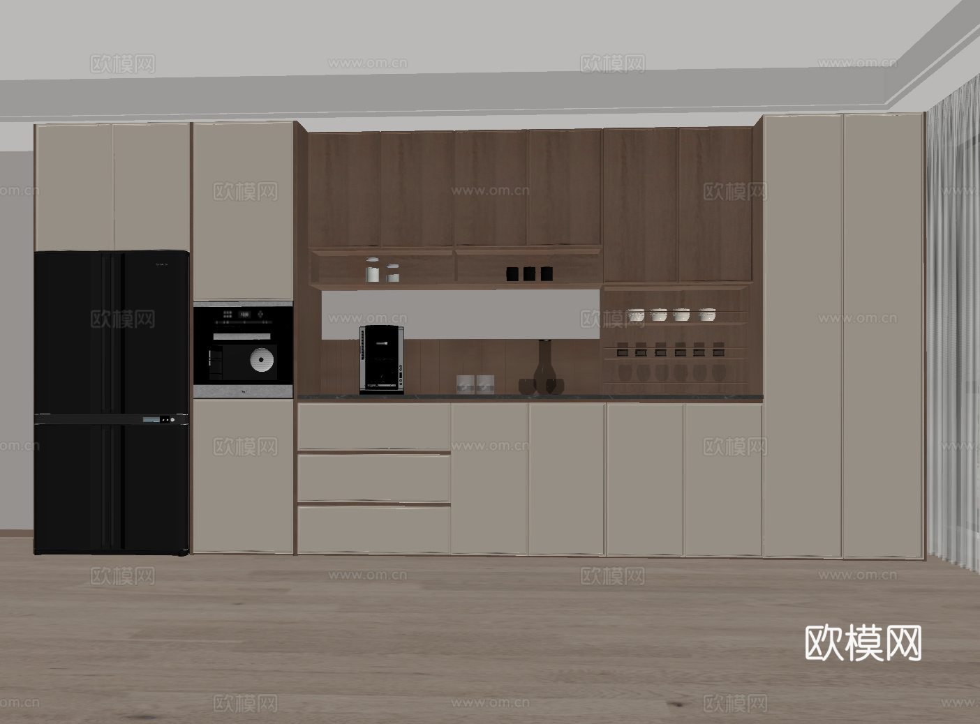 中古风酒柜 餐边柜 半开放柜su模型