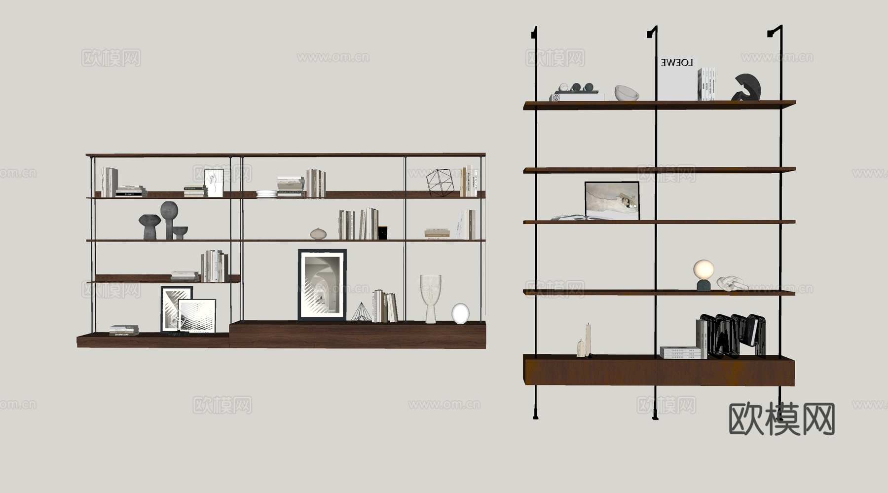 中古风书架 置物架 饰品摆件su模型