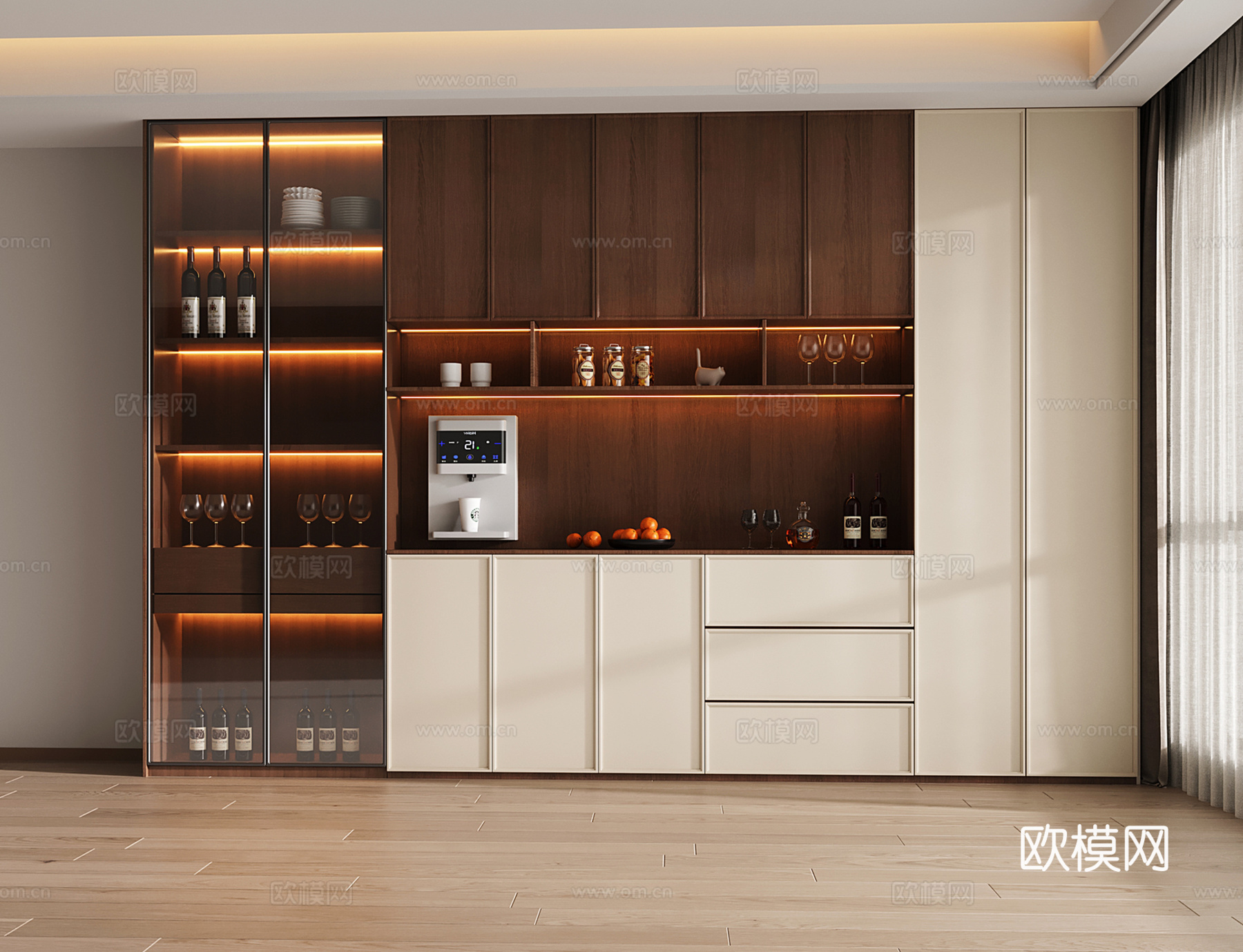 中古风酒柜 餐边柜 半开放柜su模型