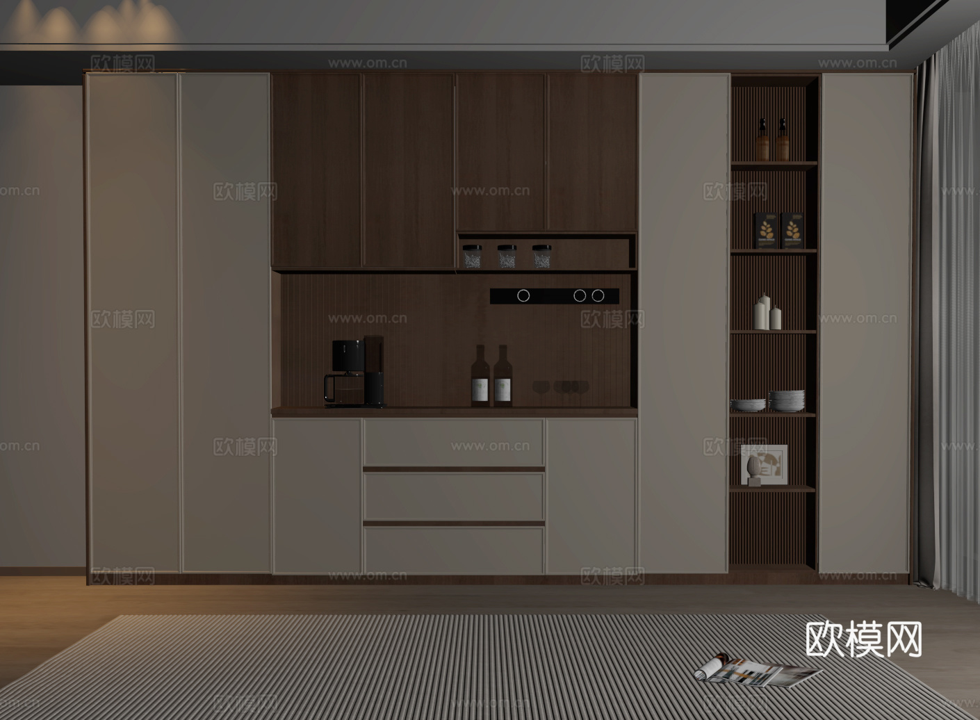 中古风酒柜 餐边柜 半开放柜su模型