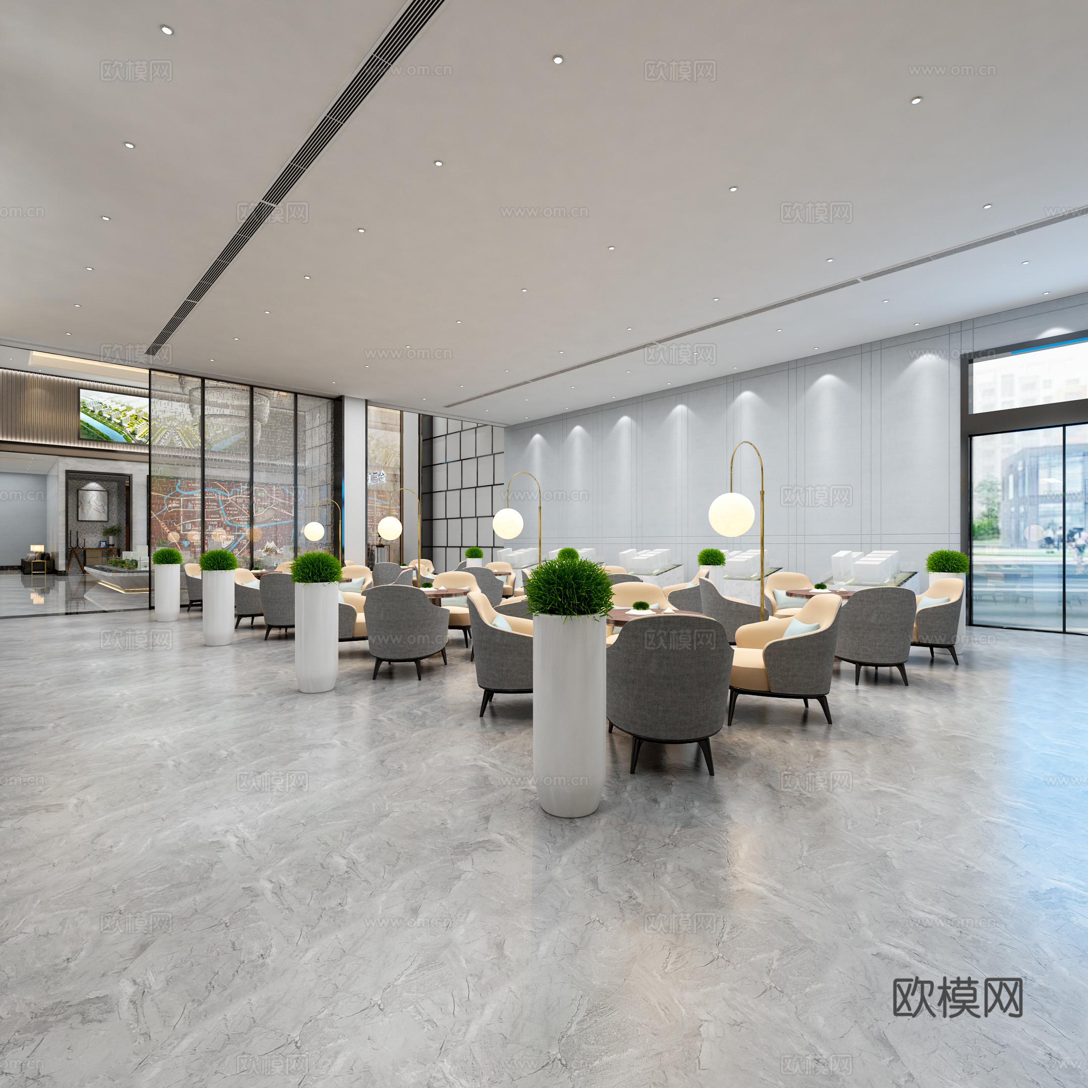 新中式的售楼部3d模型下载（渲染图2）