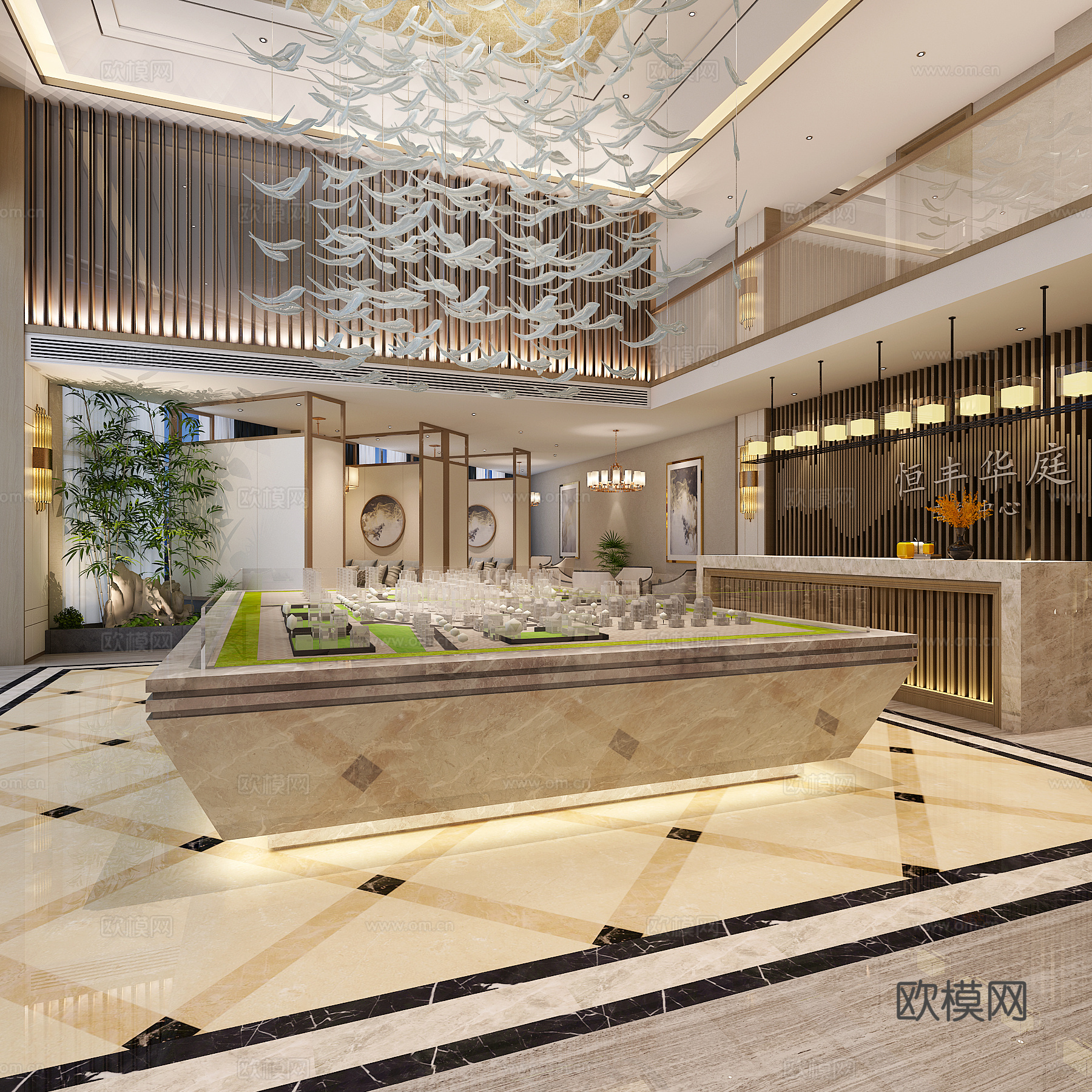 新中式售楼中心3D模型3d模型下载（渲染图2）