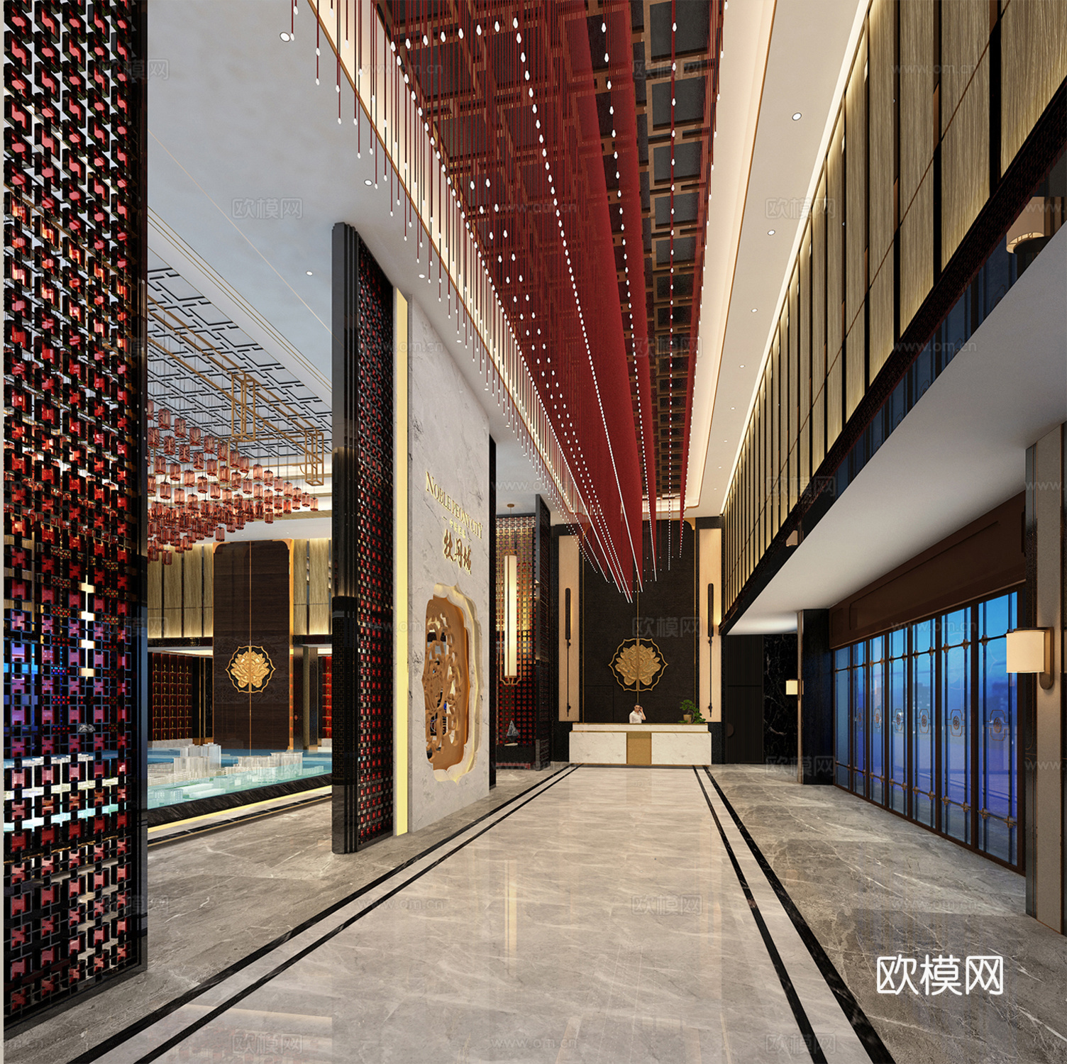 新中式售楼处大堂及沙盘区模型3d模型下载（渲染图2）