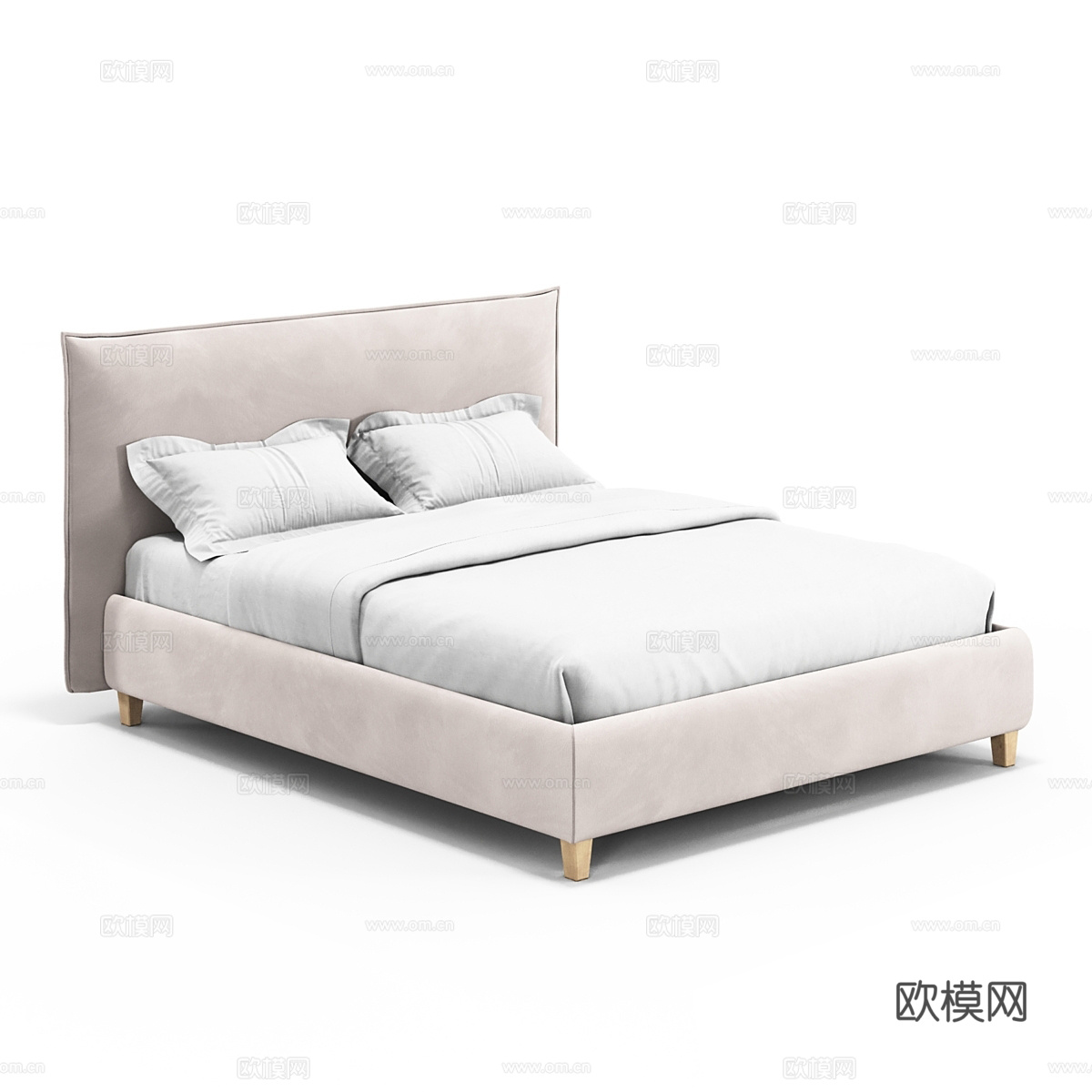 现代简约双人床 双人床 简约床 卧室床 抱枕3d模型下载
