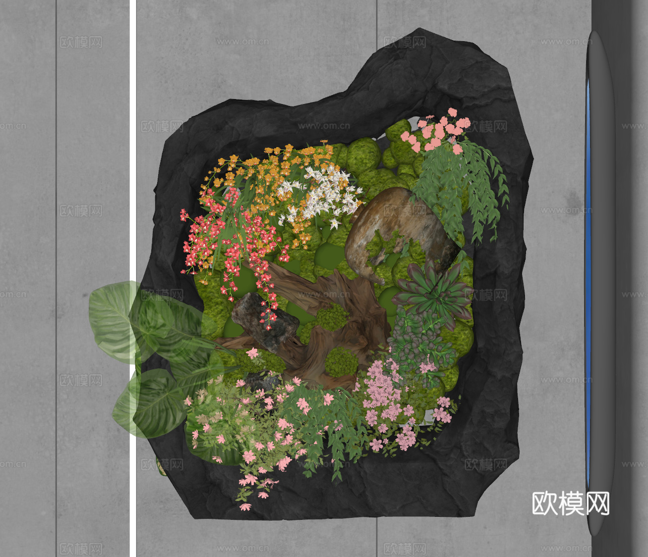 现代绿植挂件 石材绿植 植物墙饰 艺术装置 植物墙 墙饰挂件su模型下载（渲染图2）