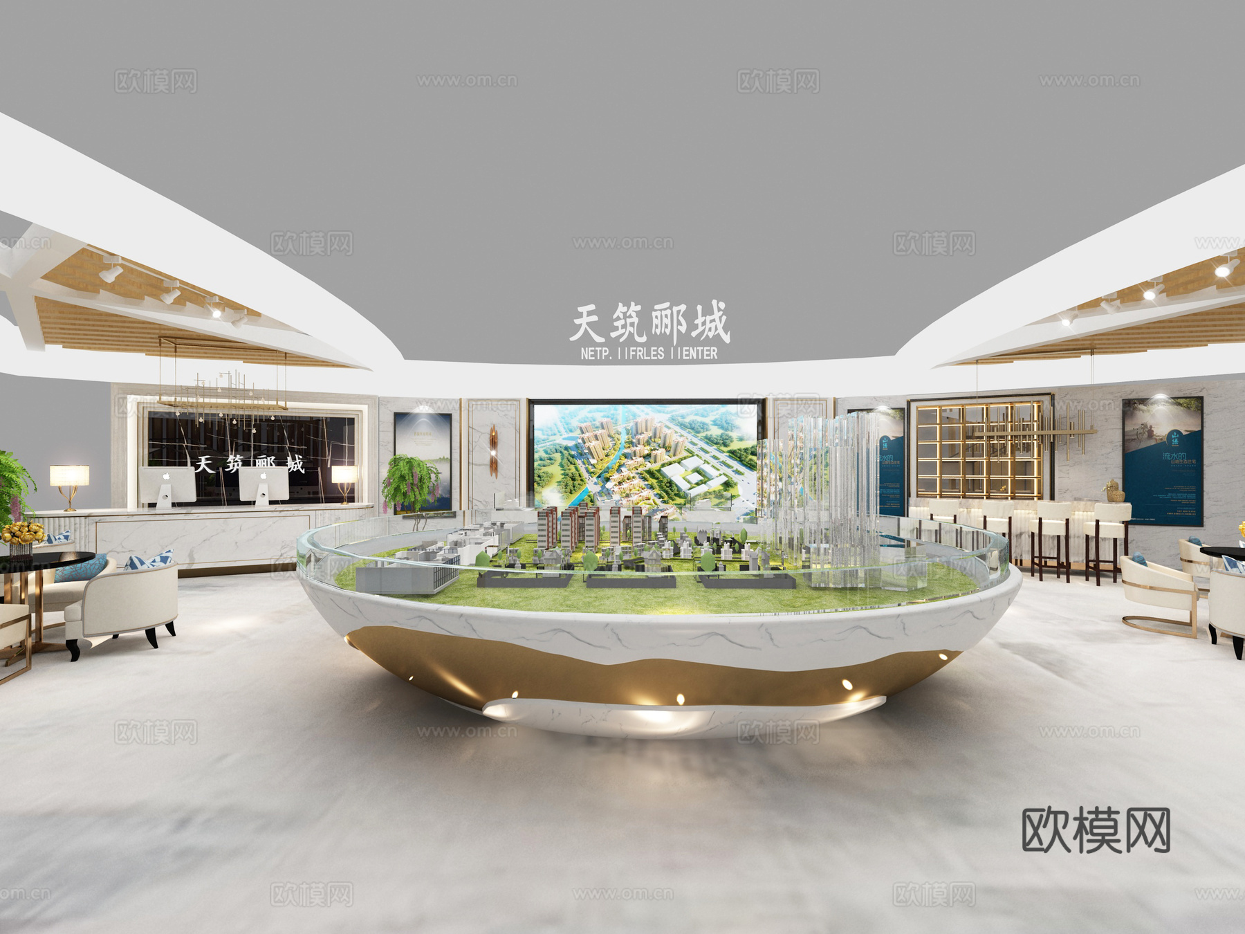 现代低调轻奢售楼部3d模型下载（渲染图2）