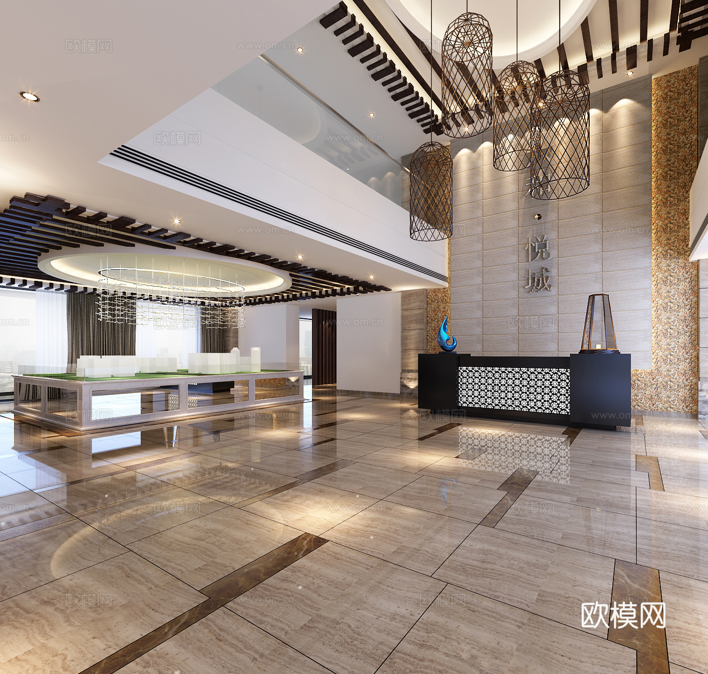 新中式售楼处现代售楼处3d模型下载（渲染图2）