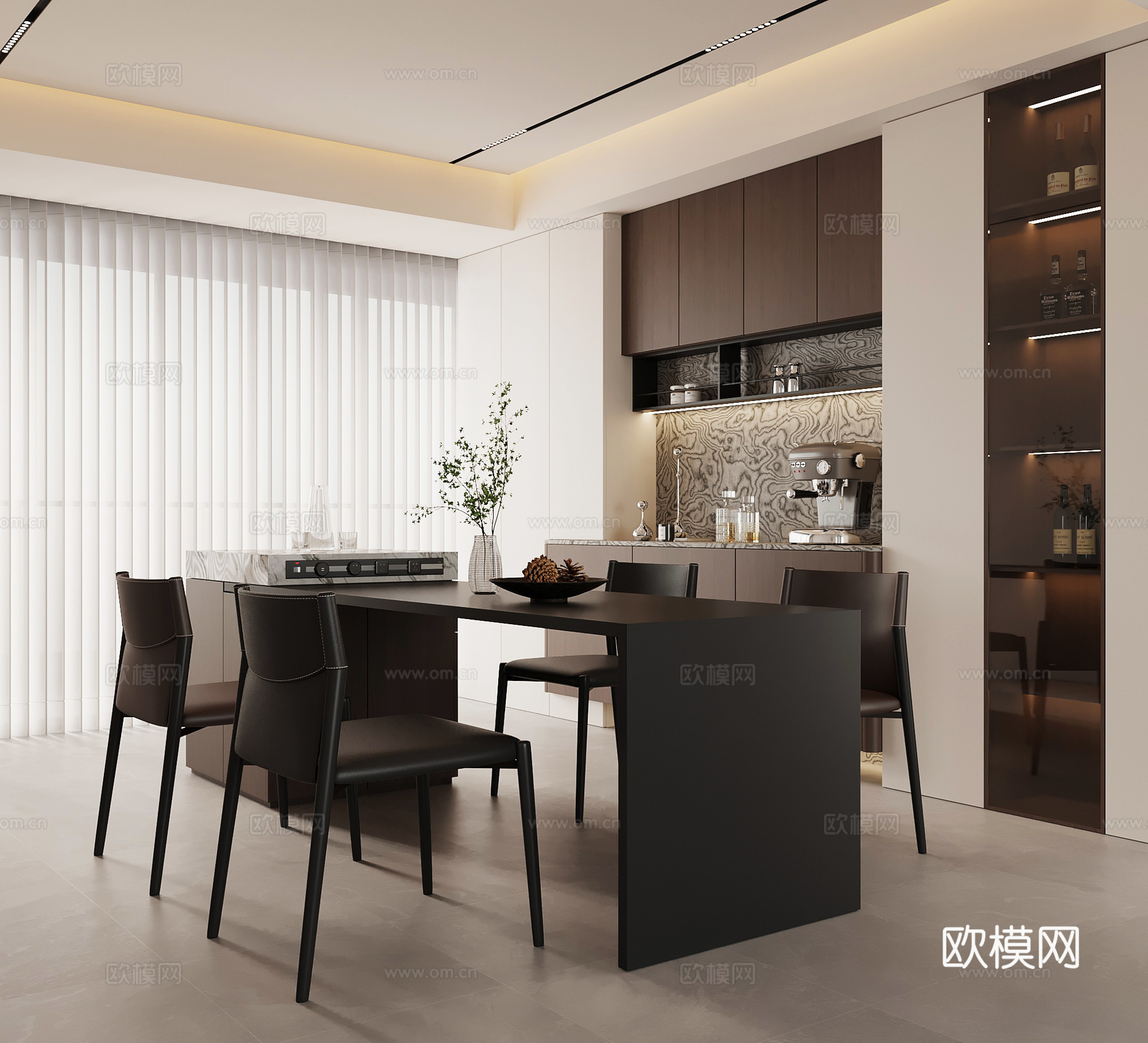 现代意式餐厅 餐桌椅 餐边柜 酒柜3d模型下载