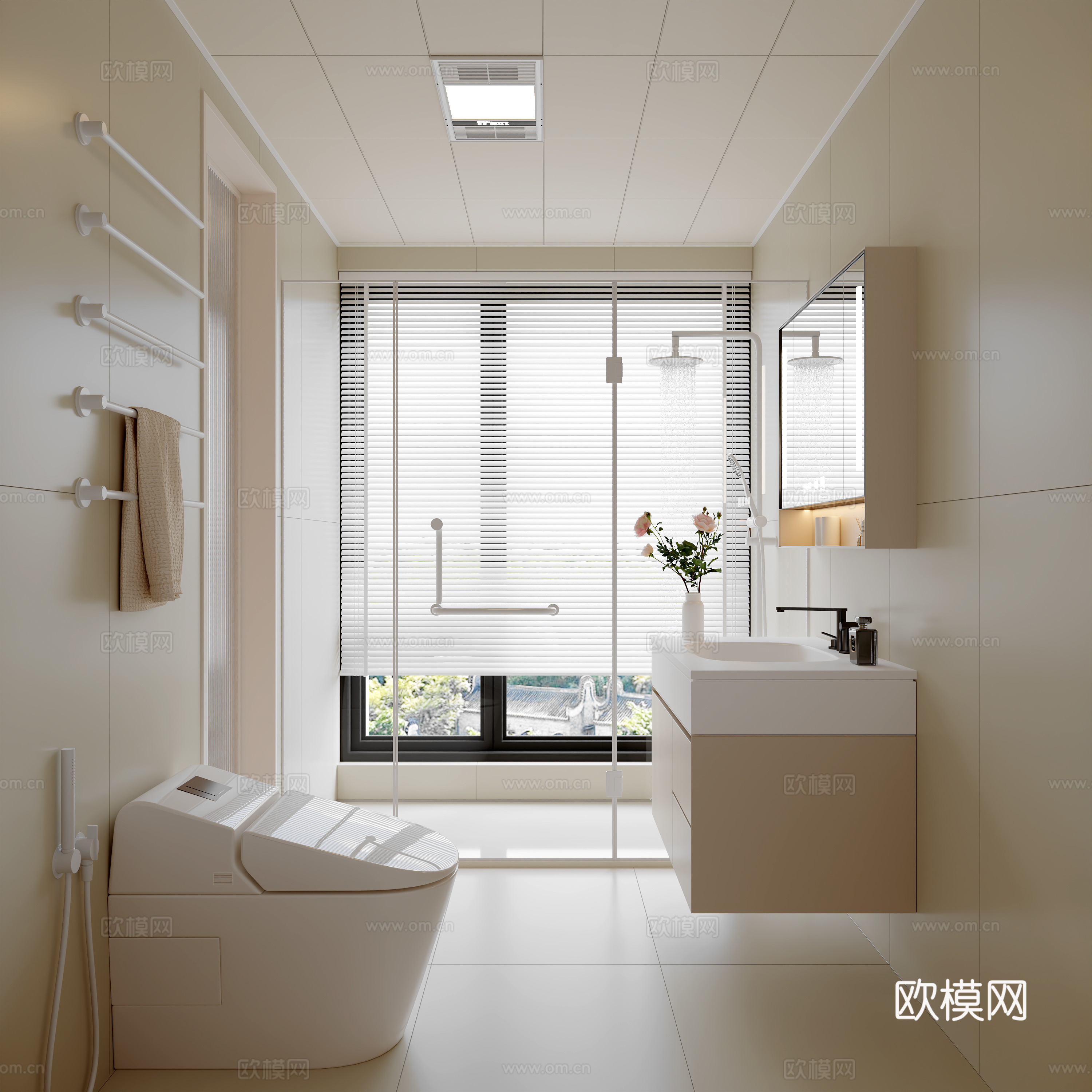 奶油风生活阳台3d模型下载（渲染图3）