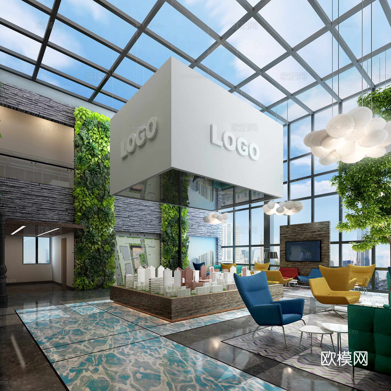 现代售楼处 售楼大厅 展厅 售楼中心 休闲区 接待室3d模型下载