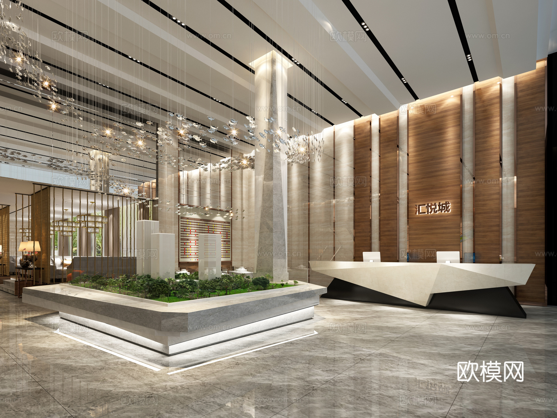 现代售楼处 售楼大厅 展厅 售楼中心 休闲区 接待室3d模型下载（渲染图2）