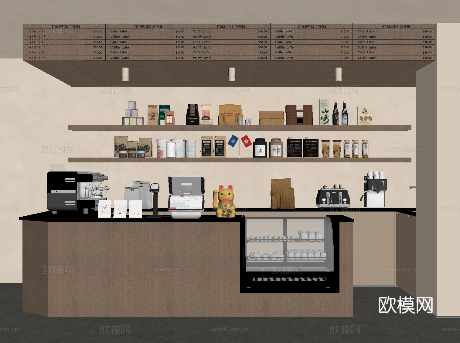 现代咖啡店 奶茶店 吧台 接待台su模型下载（渲染图2）