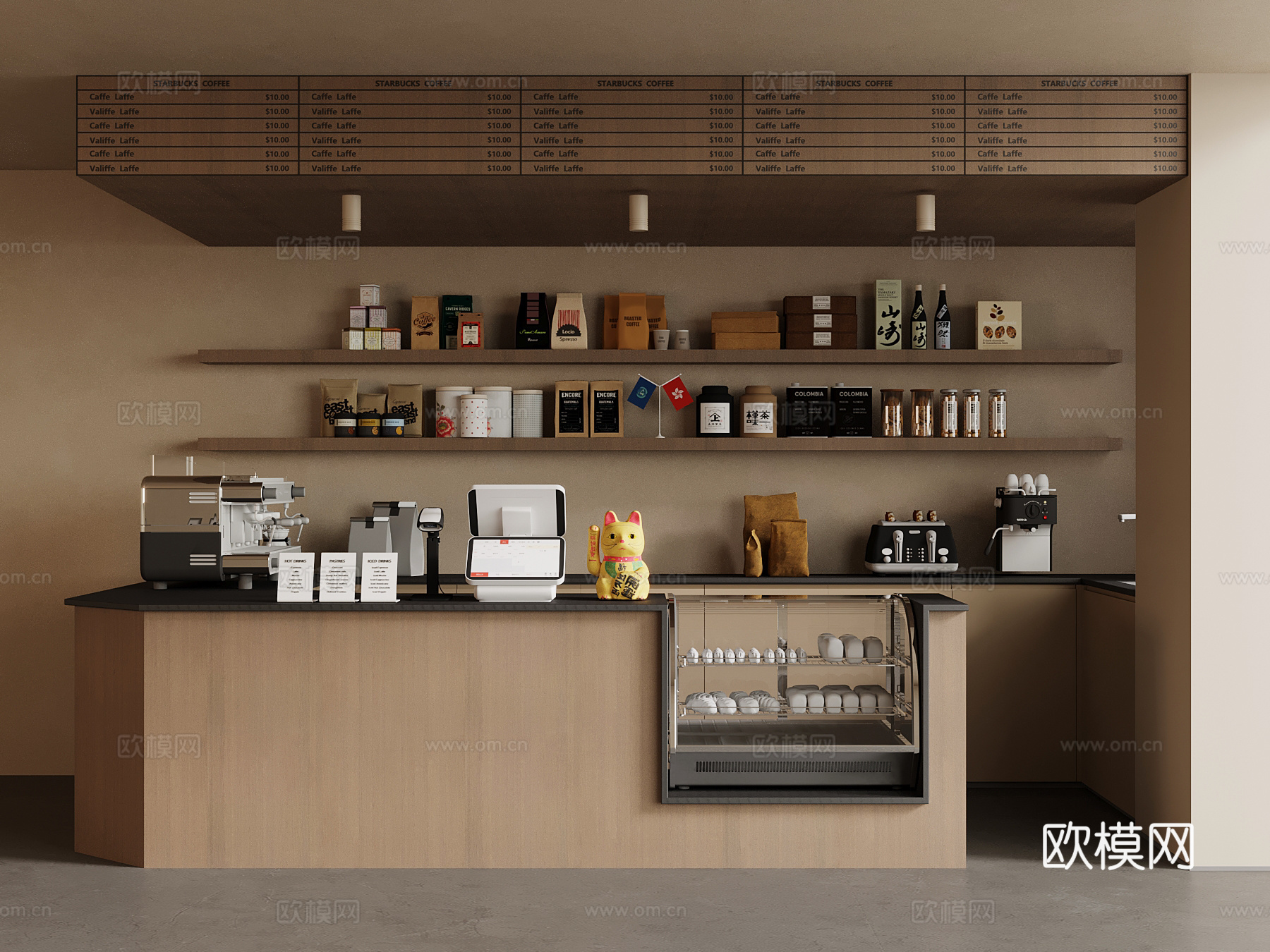 现代咖啡店 奶茶店 吧台 接待台su模型下载（渲染图1）