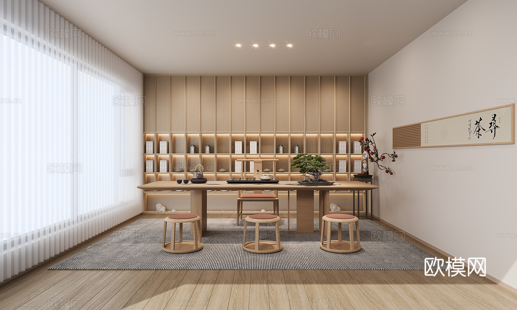 新中式茶室洽谈室中式茶室会客室茶水室3d模型下载