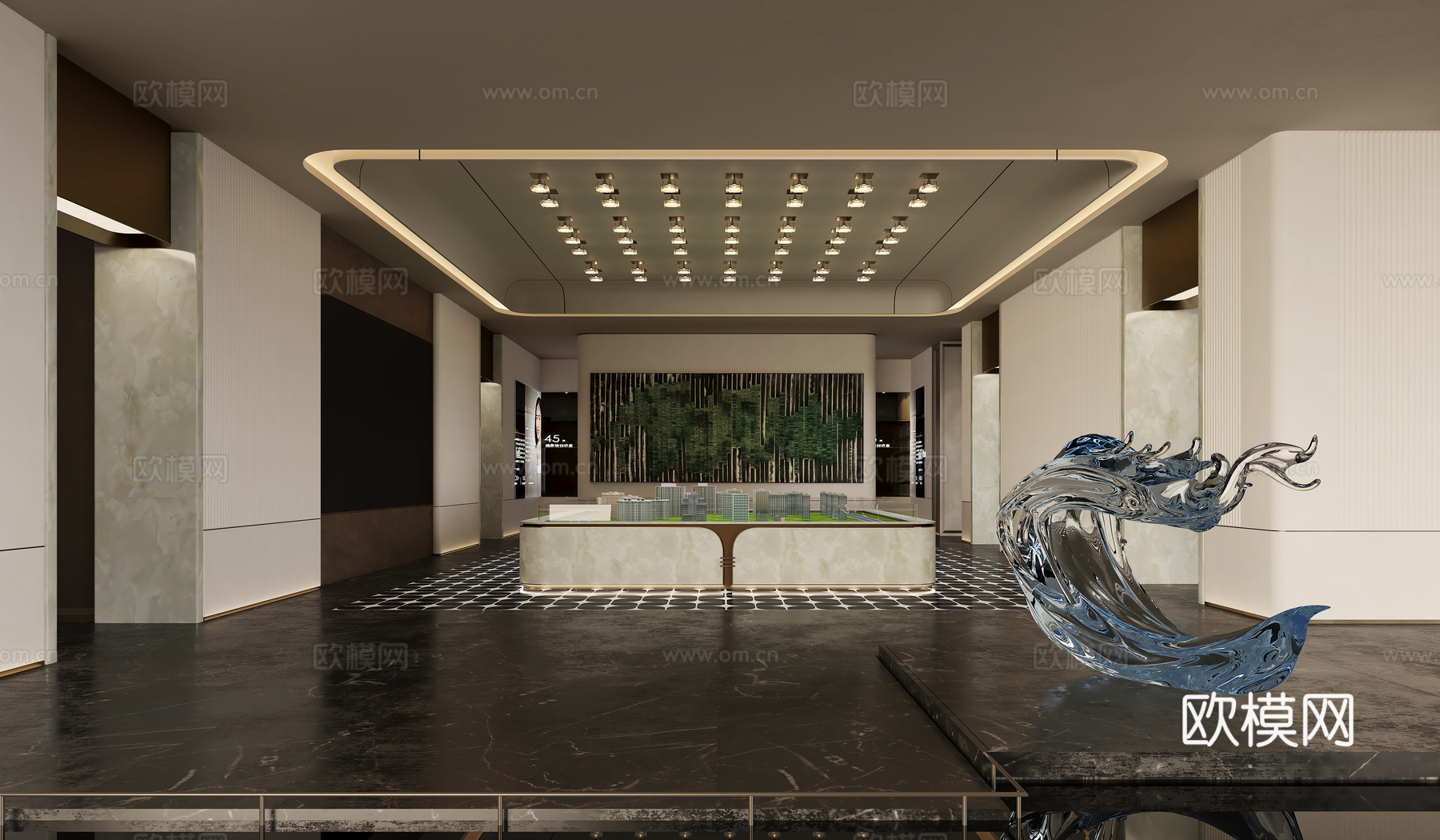 现代售楼处沙盘区大厅3d模型下载（渲染图1）