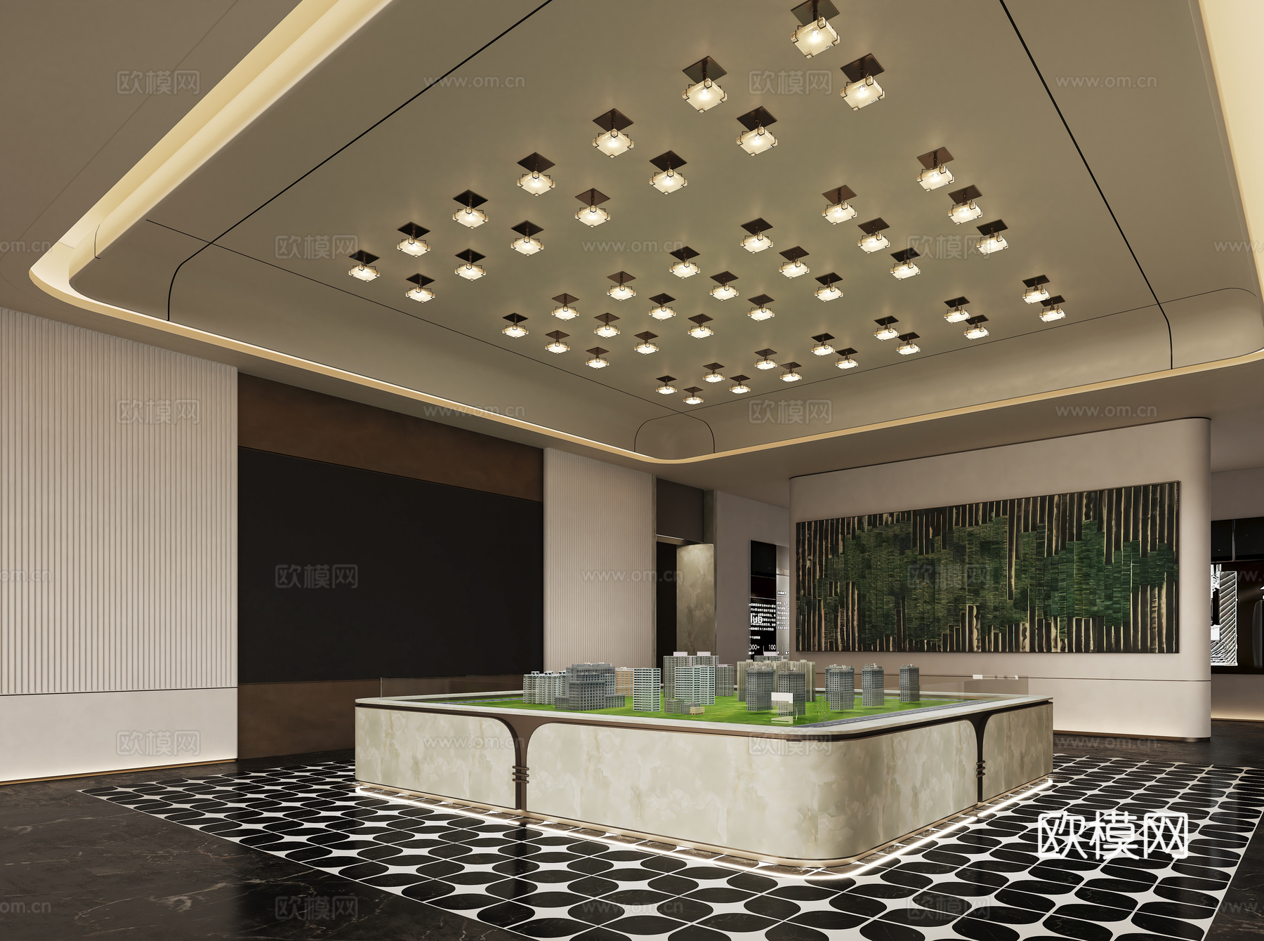 现代售楼处沙盘区大厅3d模型下载（渲染图2）