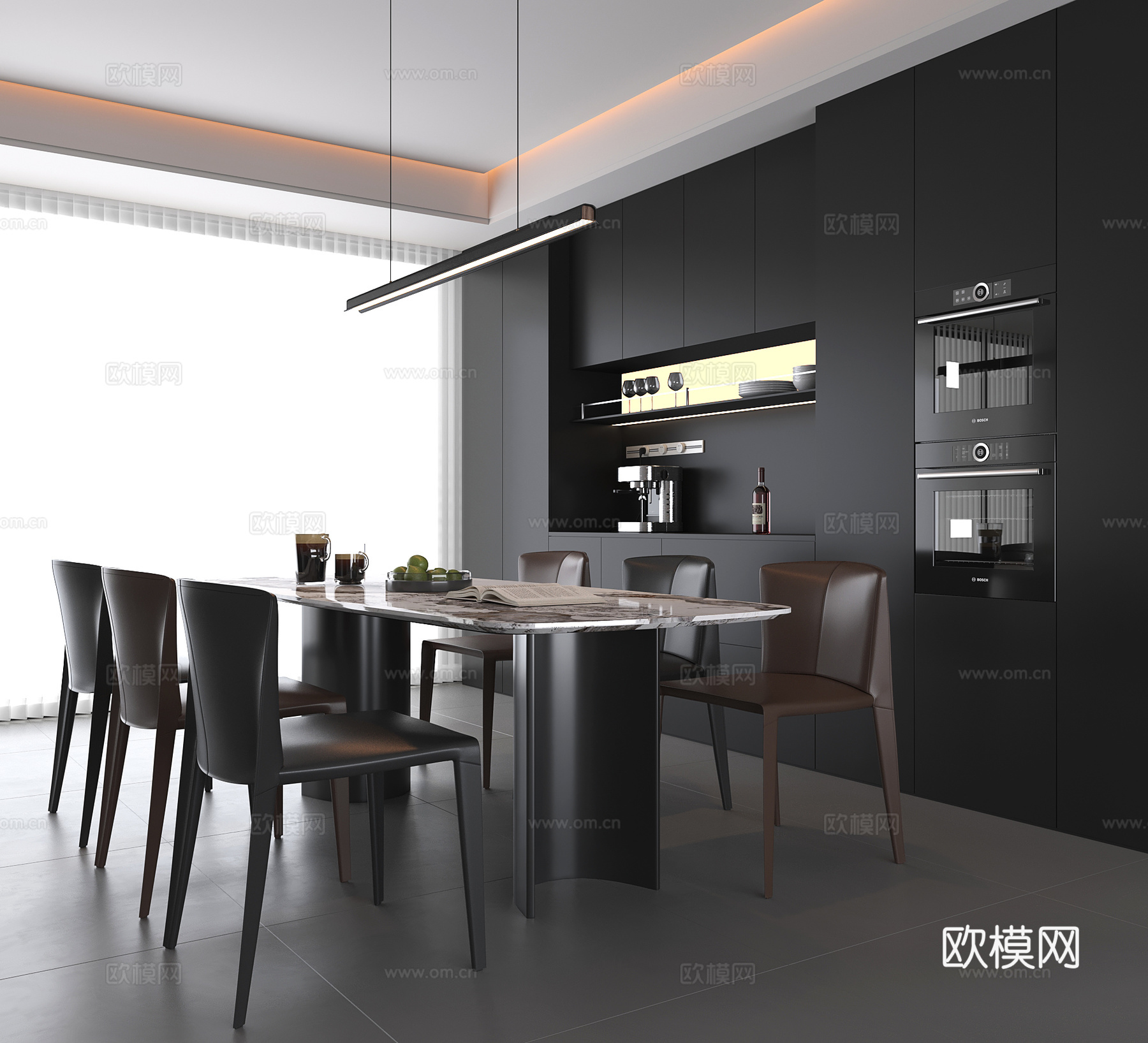 现代意式餐厅3d模型下载