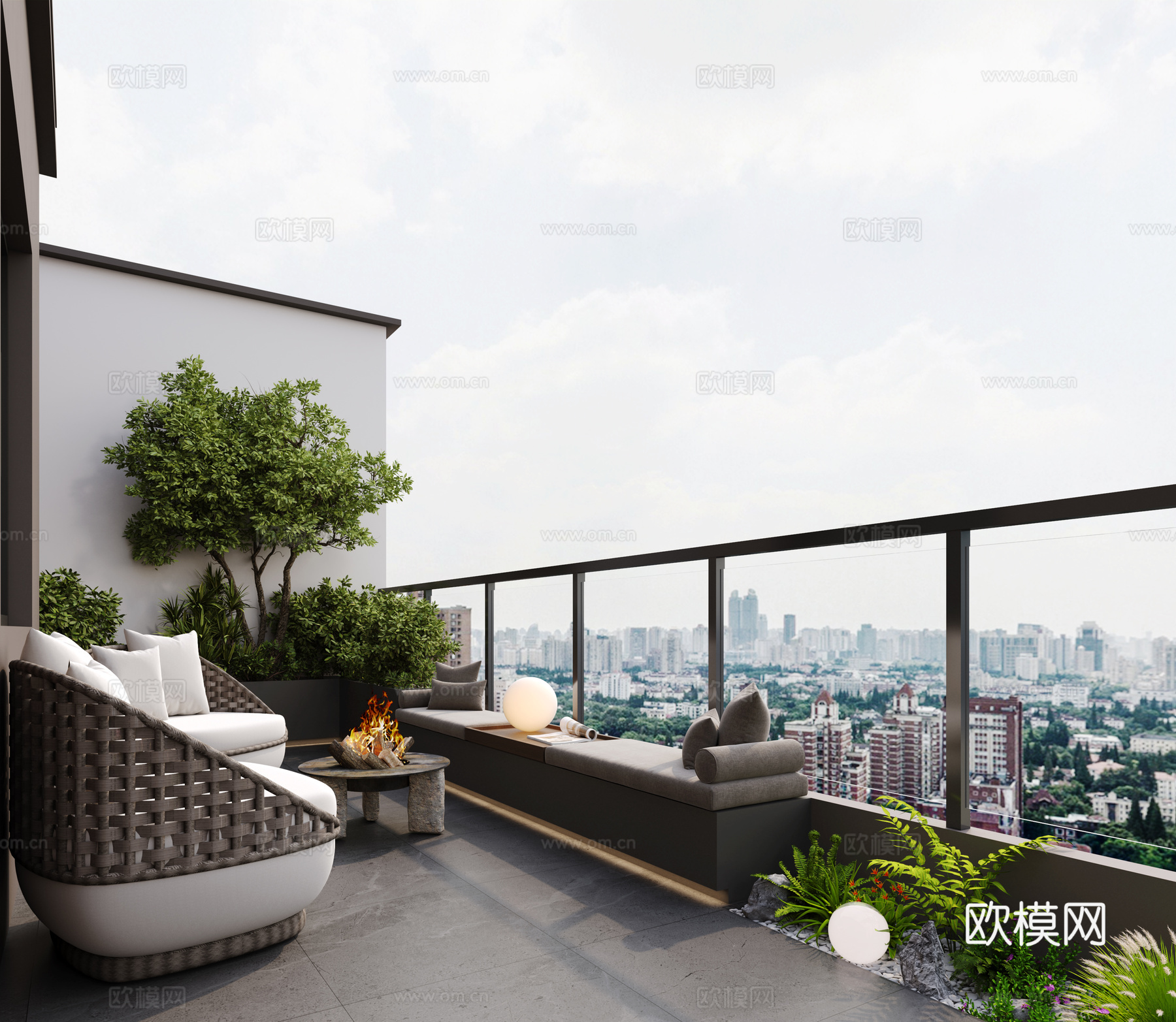 现代阳台花园3d模型下载