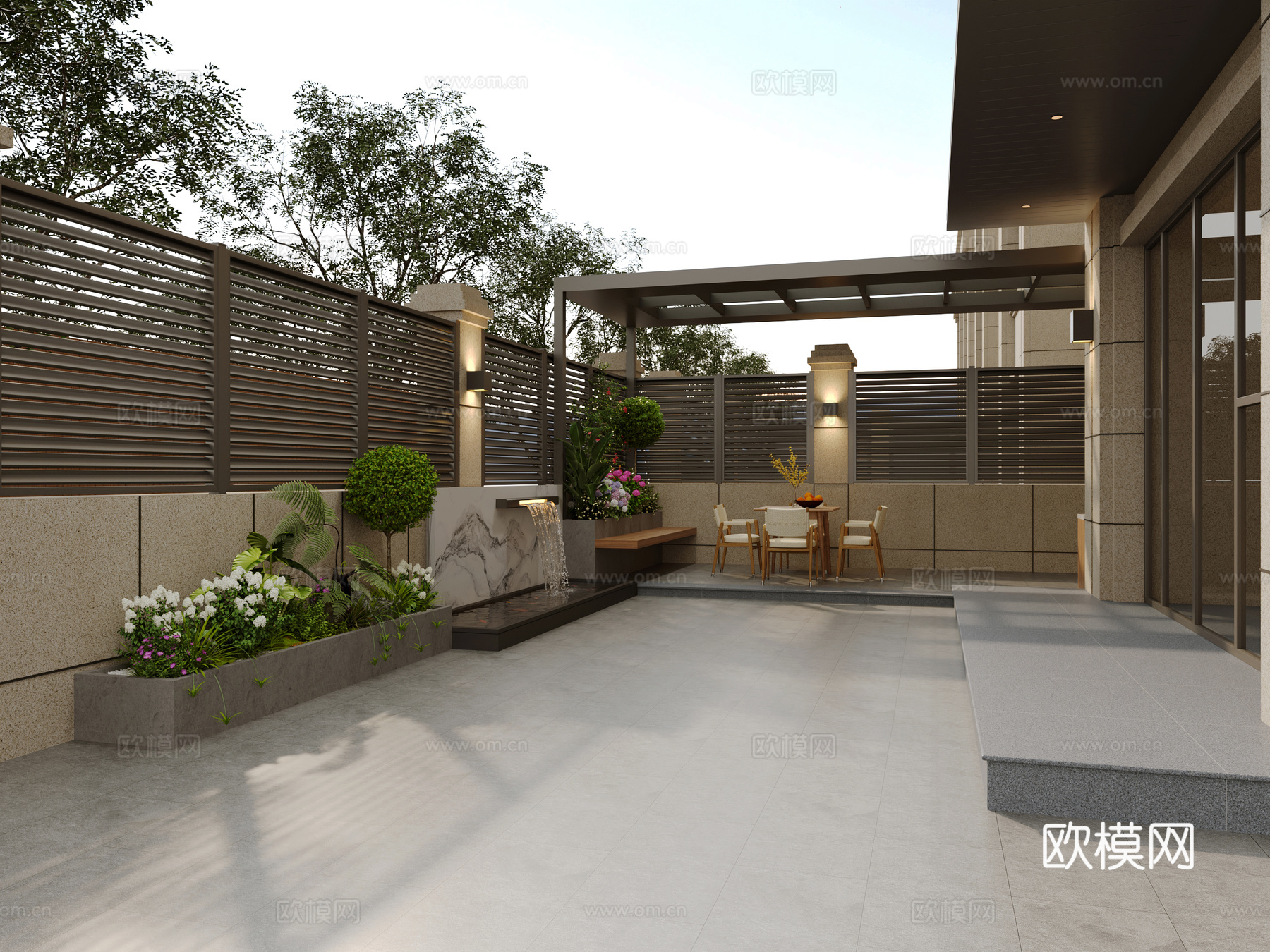 现代花园庭院3d模型下载