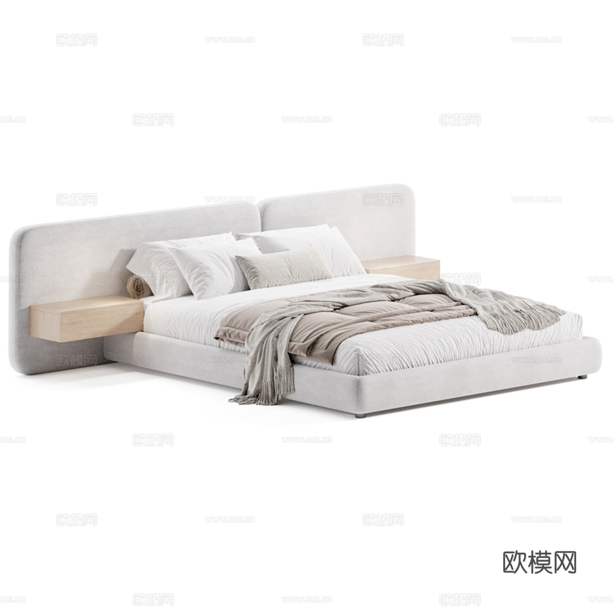 现代双人床3d模型下载（渲染图2）