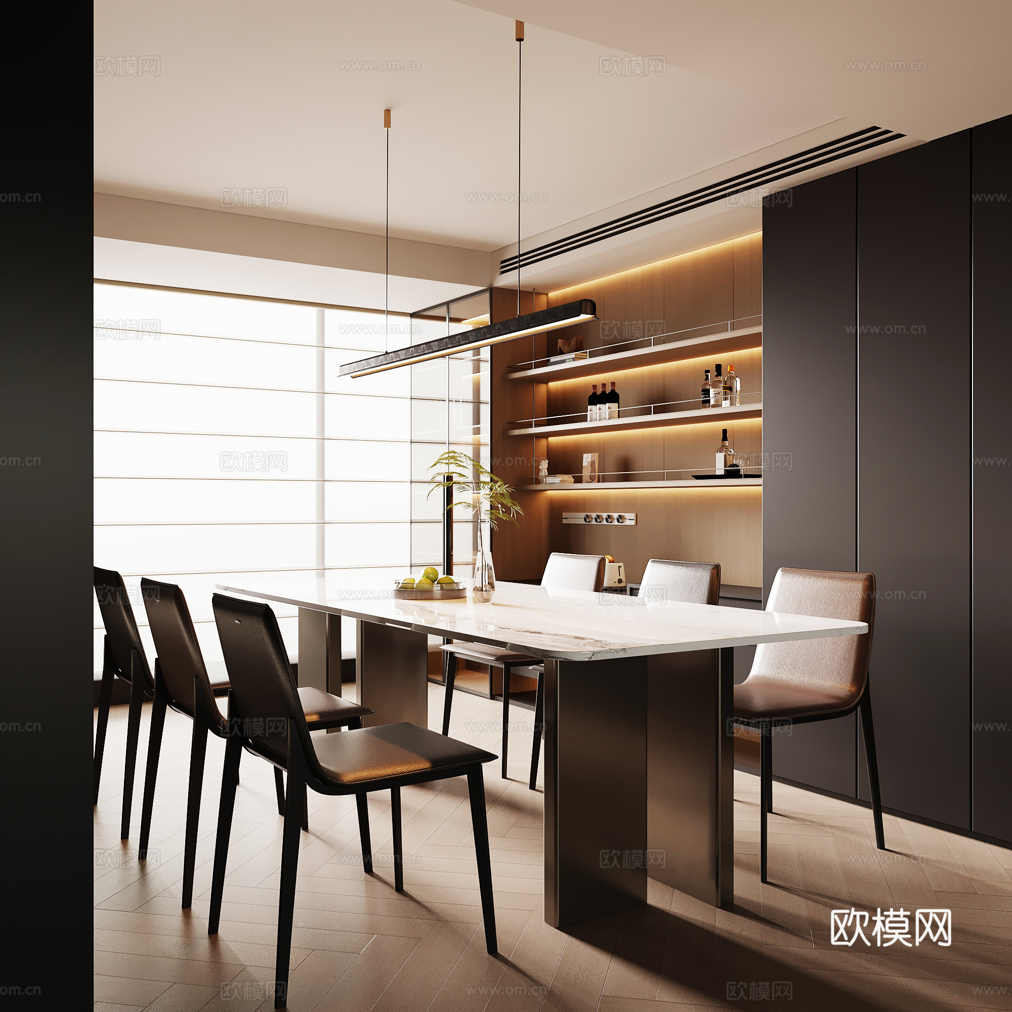现代意式餐厅3d模型下载