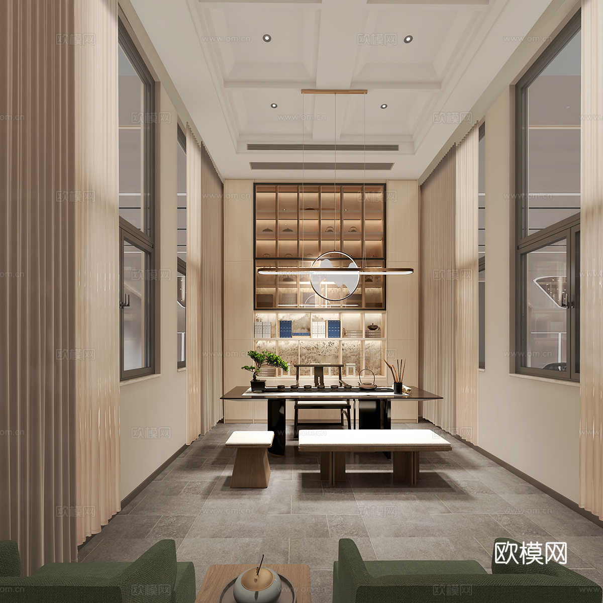 新中式茶室3d模型下载