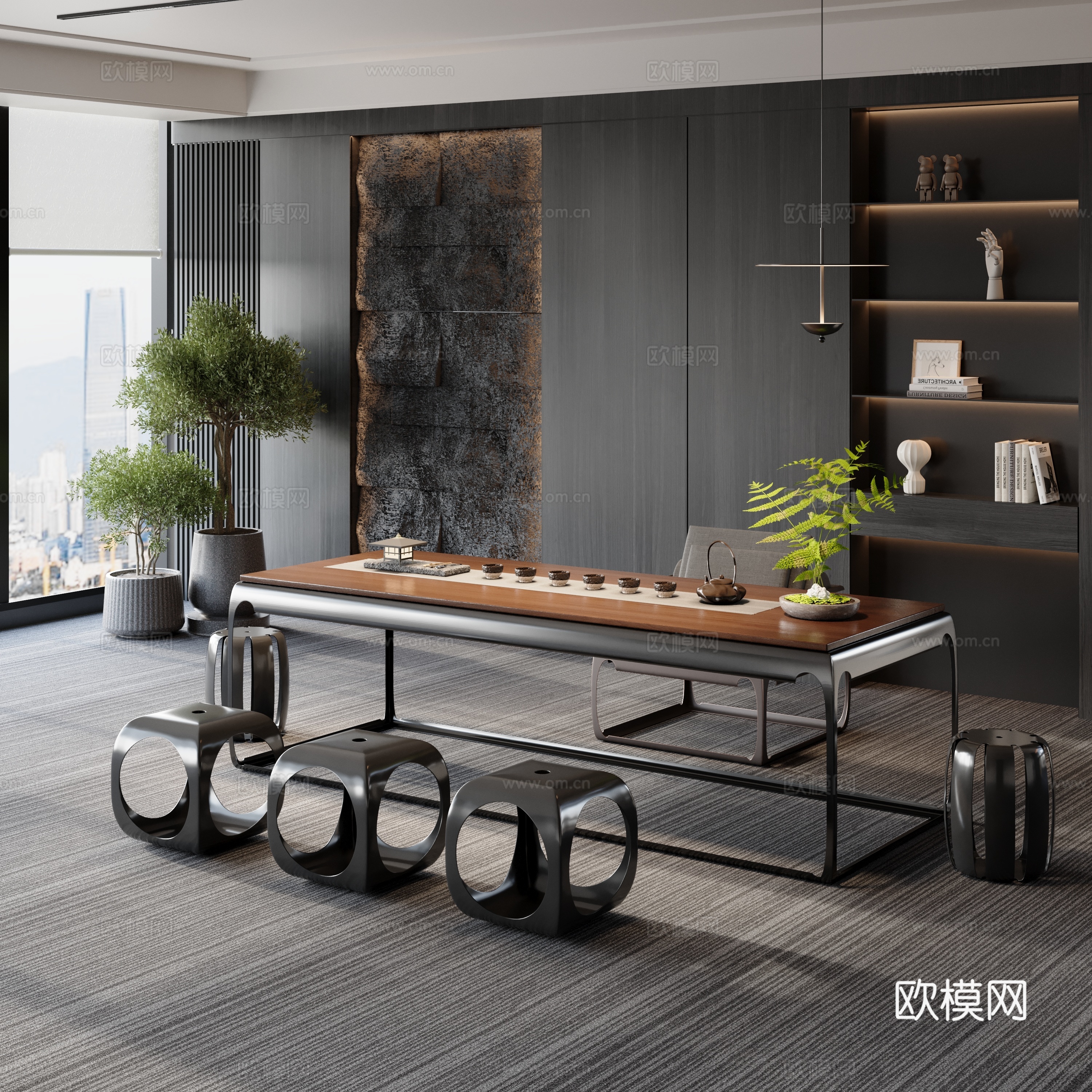 新中式风茶室 茶桌椅 茶区3D模型3d模型下载
