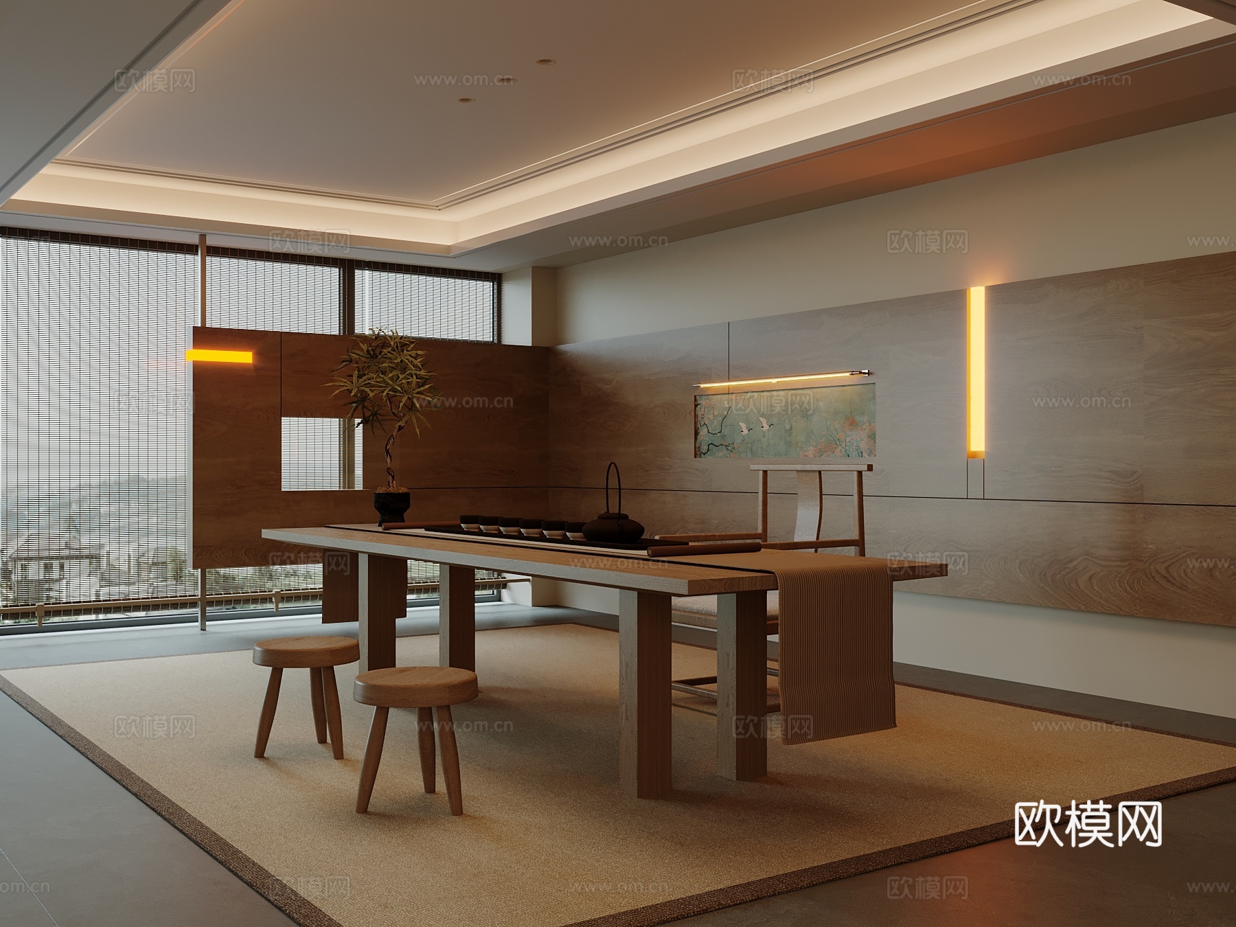 新中式茶室 茶桌椅3d模型下载
