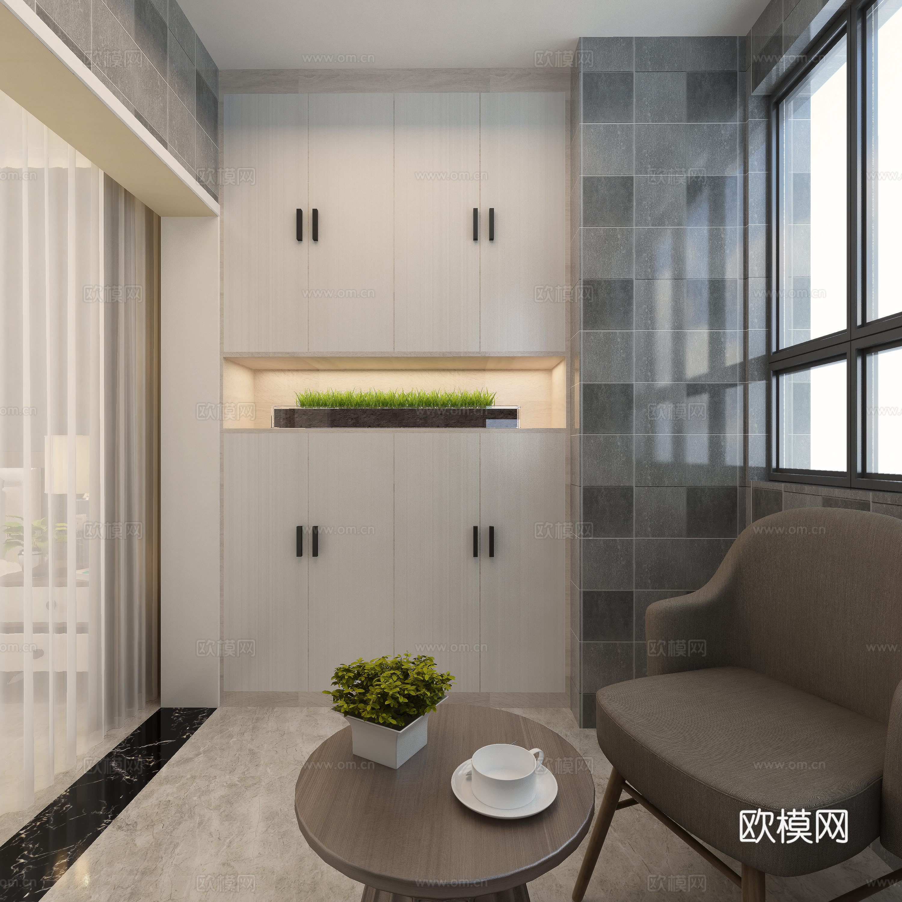 现代阳台 厨柜3d模型下载（渲染图1）