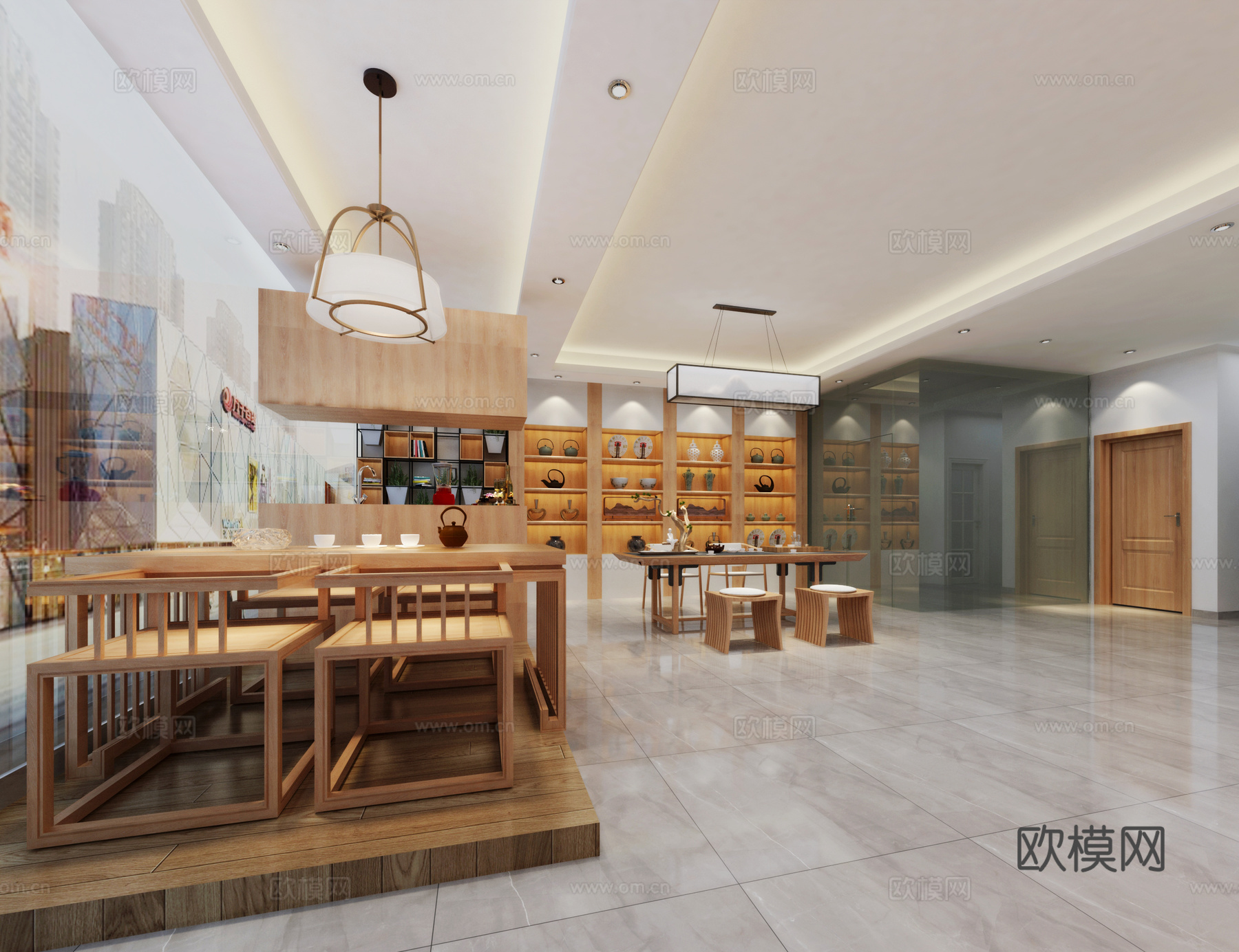 新中式茶室 茶楼3d模型下载（渲染图3）