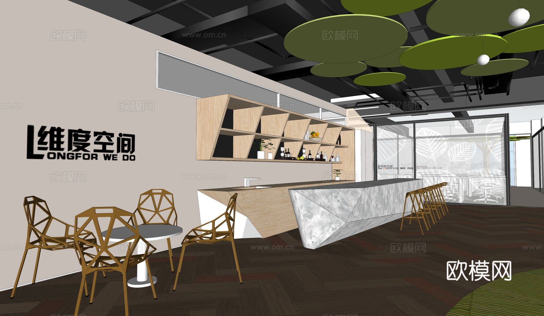 现代办公前台大厅休息区su模型下载（渲染图3）