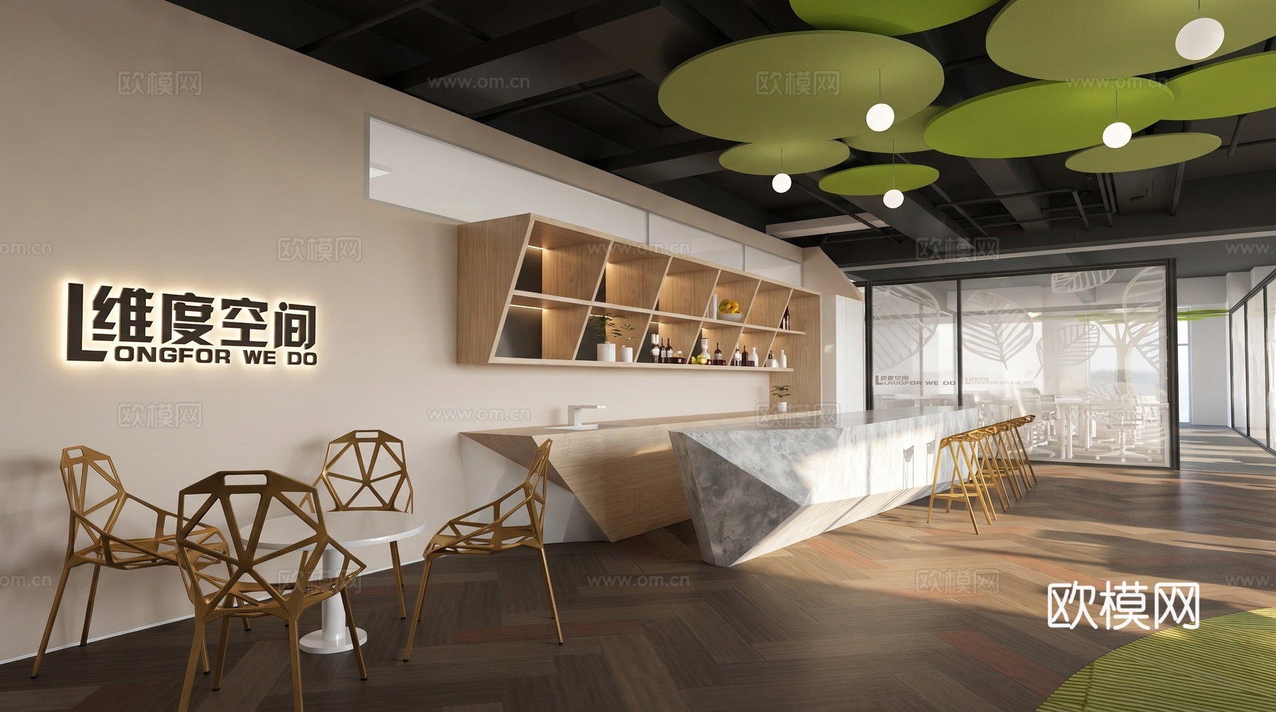 现代办公前台大厅休息区su模型下载（渲染图2）