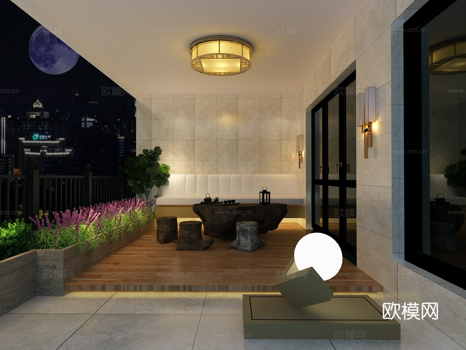 新中式阳台3d模型下载