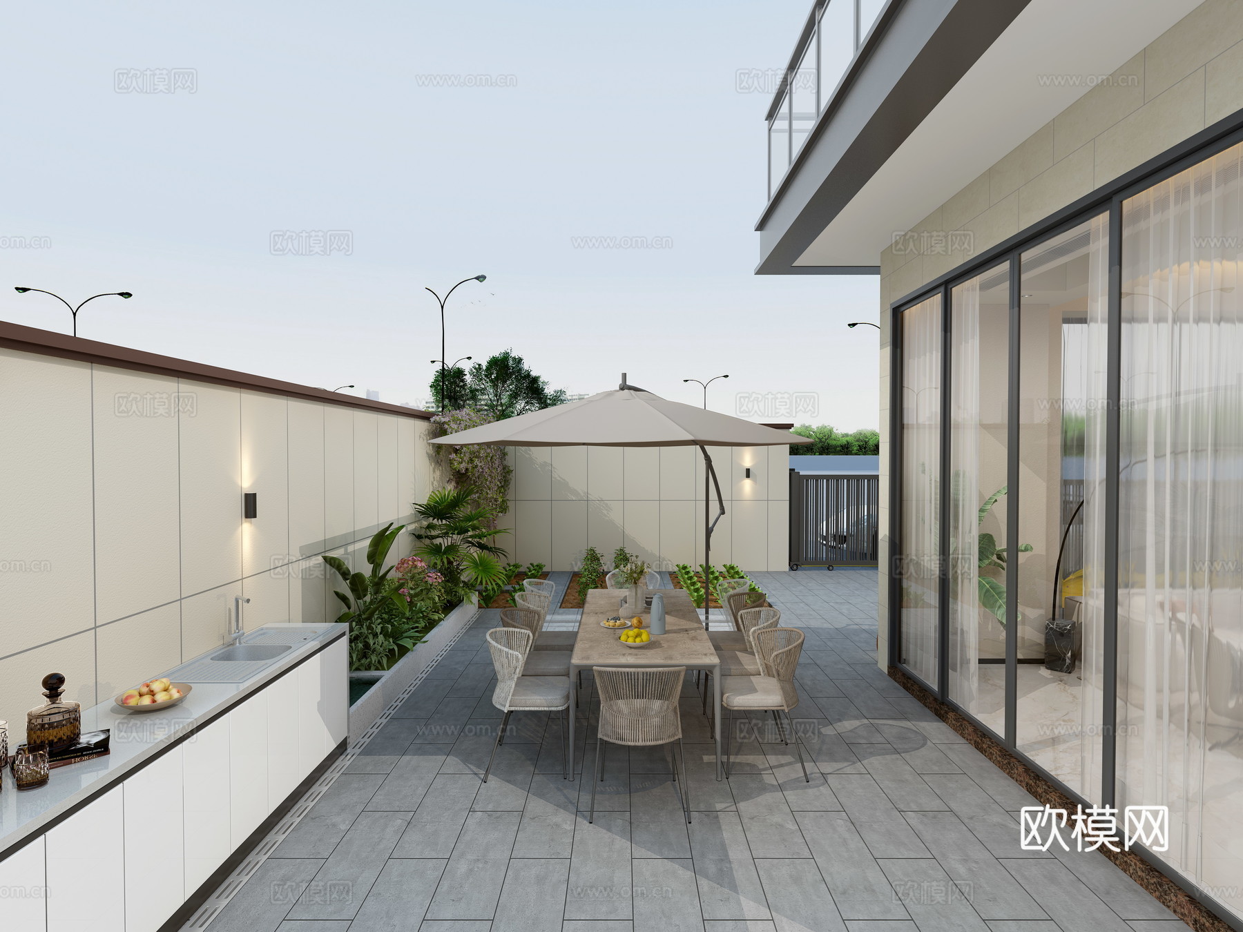 现代别墅花园3d模型下载（渲染图2）