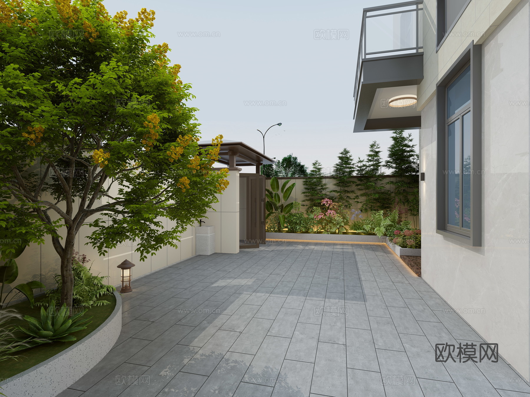 现代别墅花园3d模型下载（渲染图1）