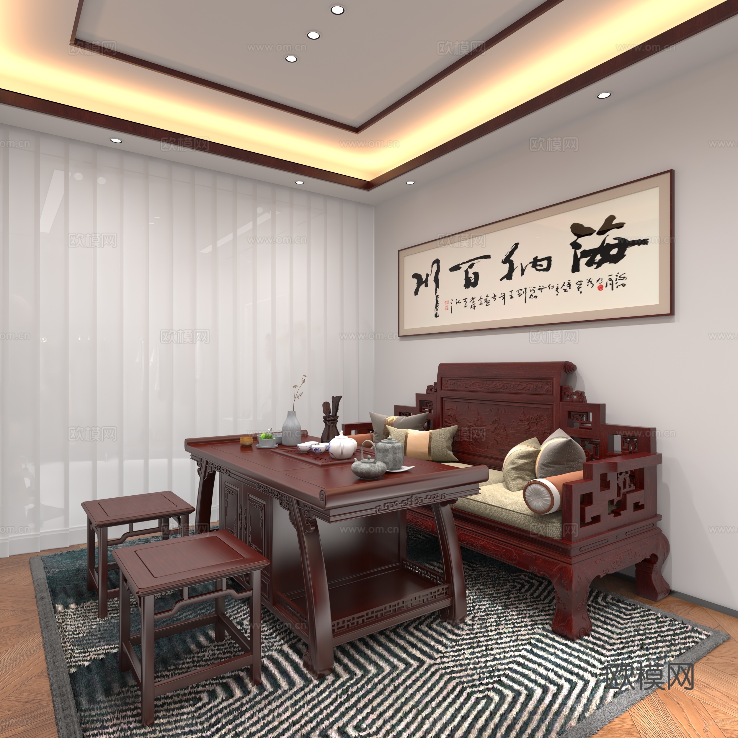 中式茶室3d模型下载