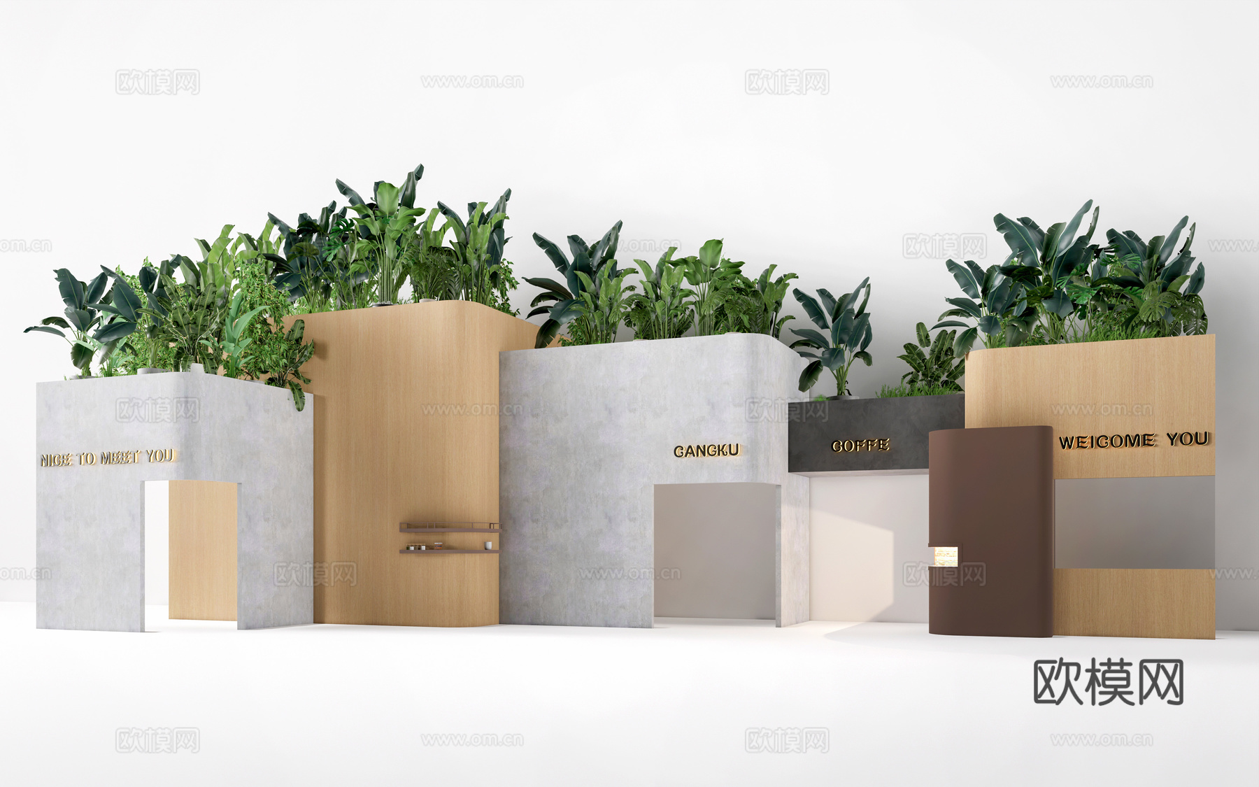 现代绿植墙 人造植物墙 植物造型墙su模型下载（渲染图1）