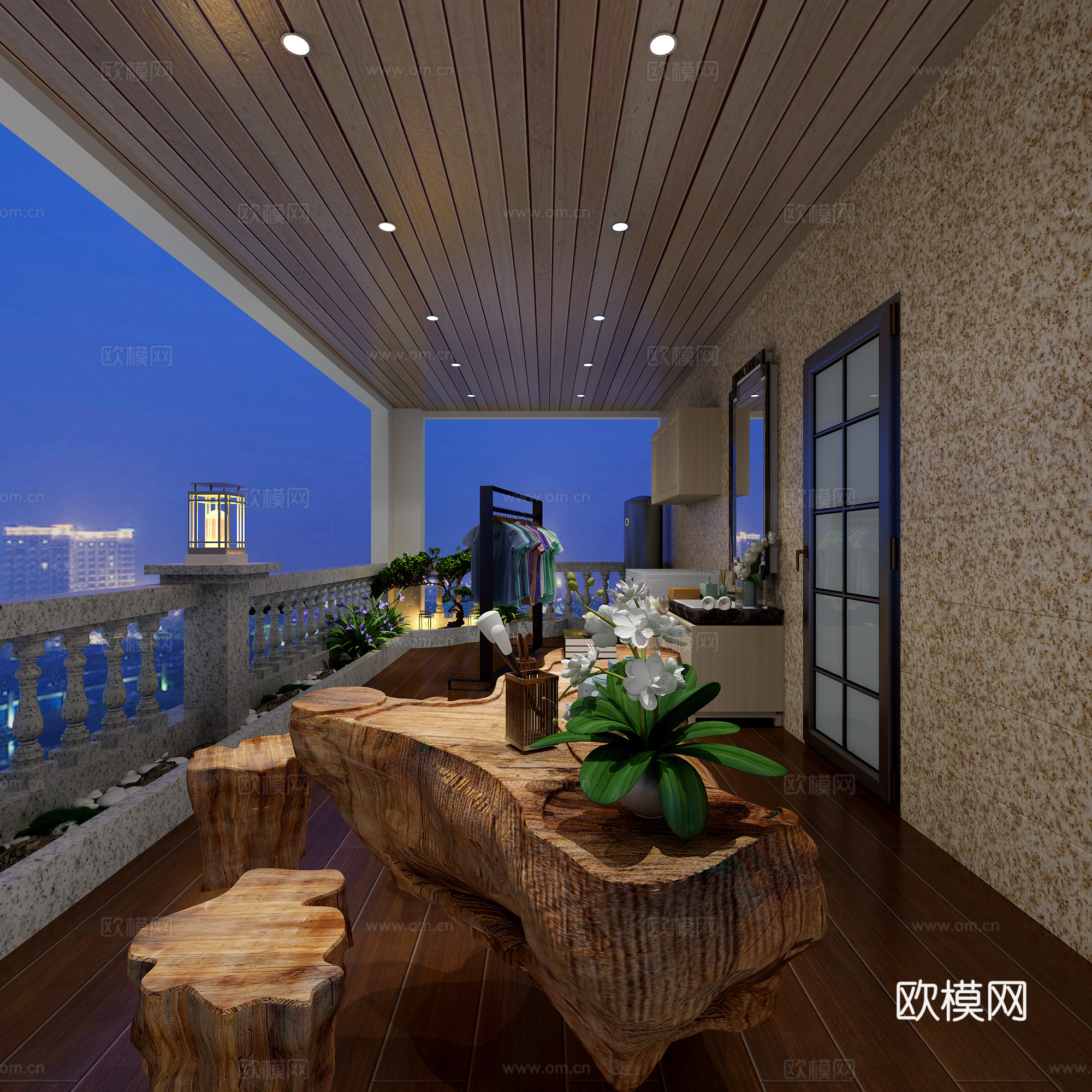 中式阳台 围栏3d模型下载