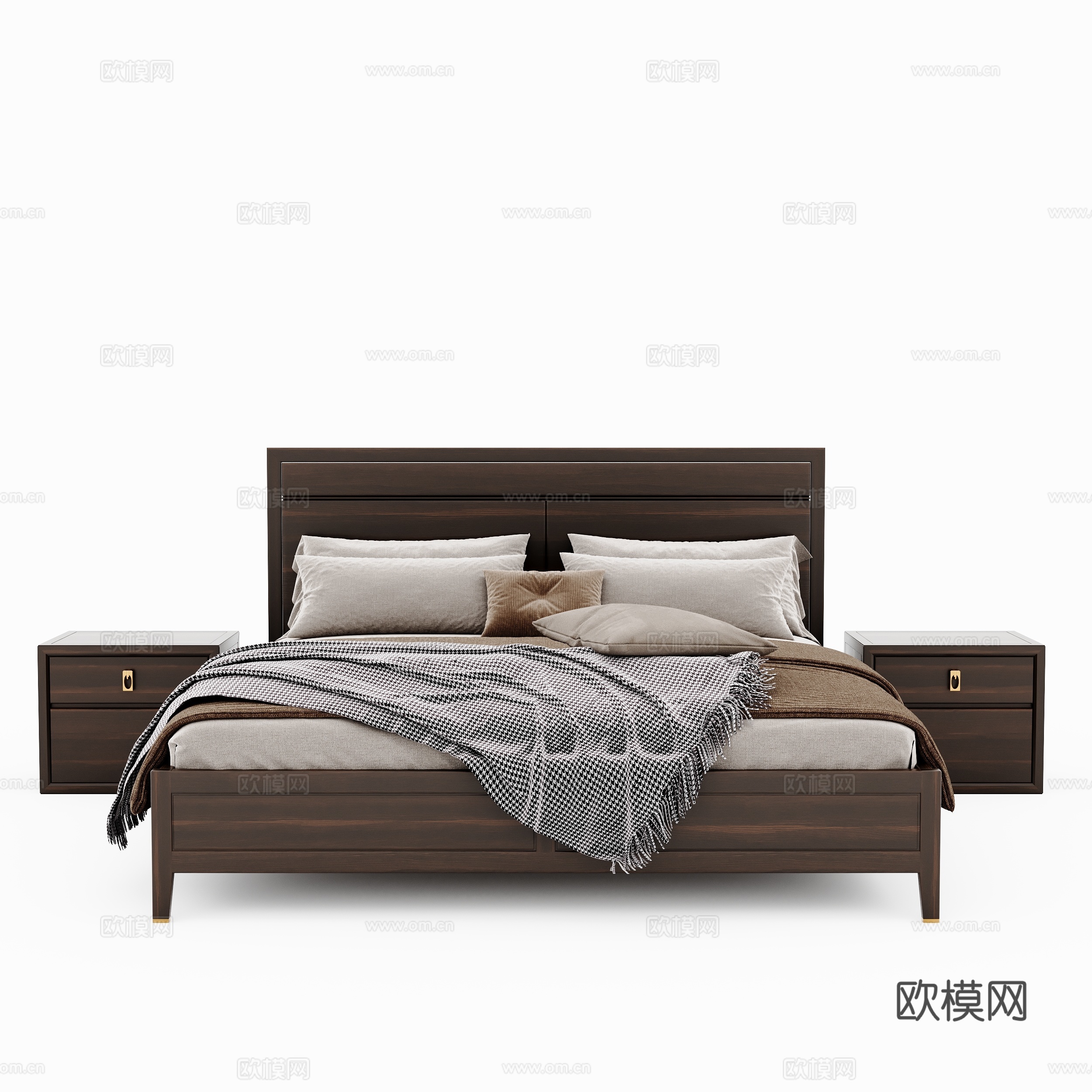 新中式双人床3d模型下载